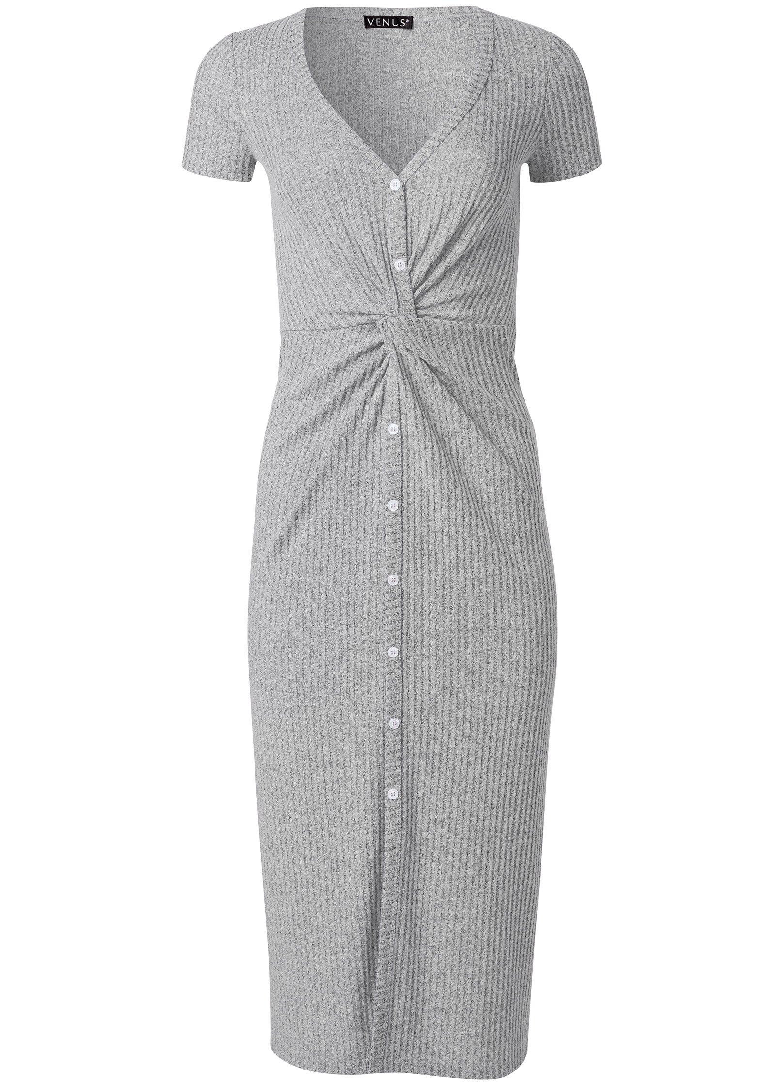 Brushed Knit Lounge Dress - Heather Grey - Image 5