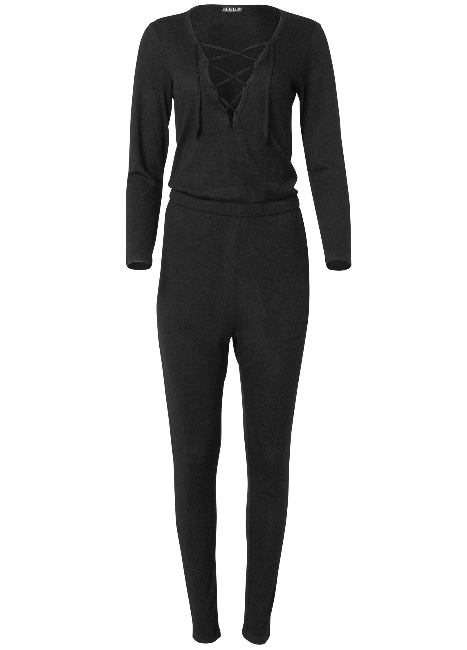 Cozy Hacci Lace-Up Jumpsuit - Black - Image 5