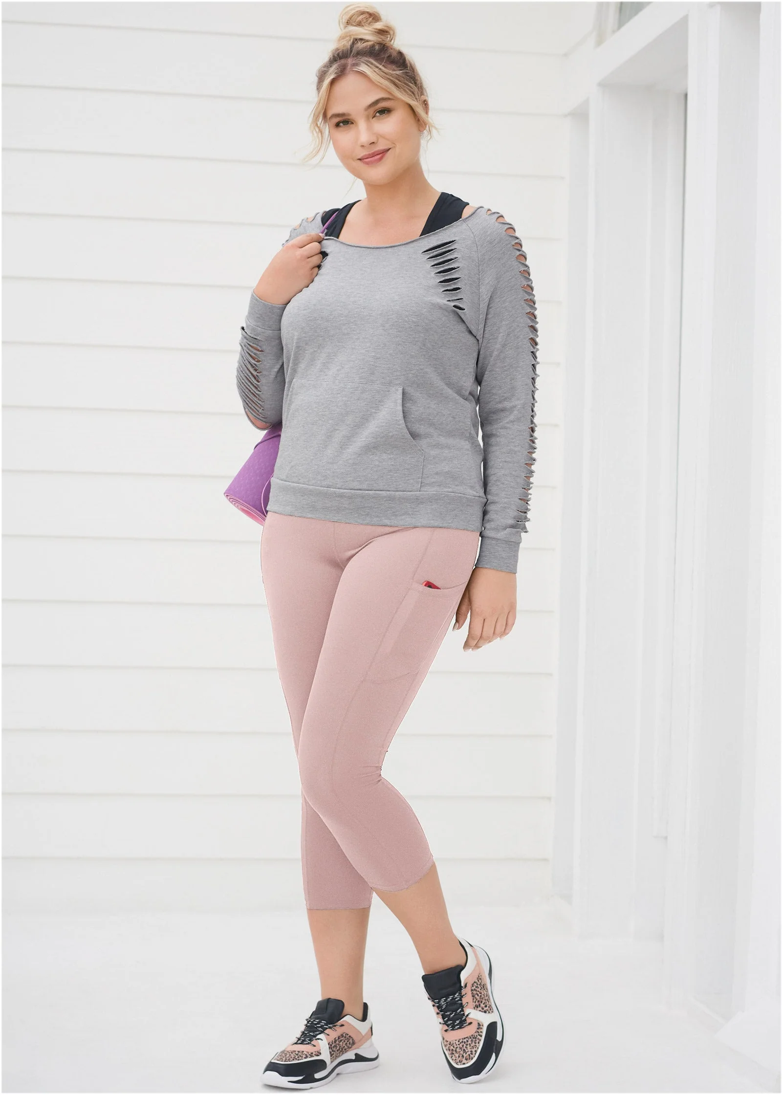 Pocket Capri Leggings - Tan - Image 11