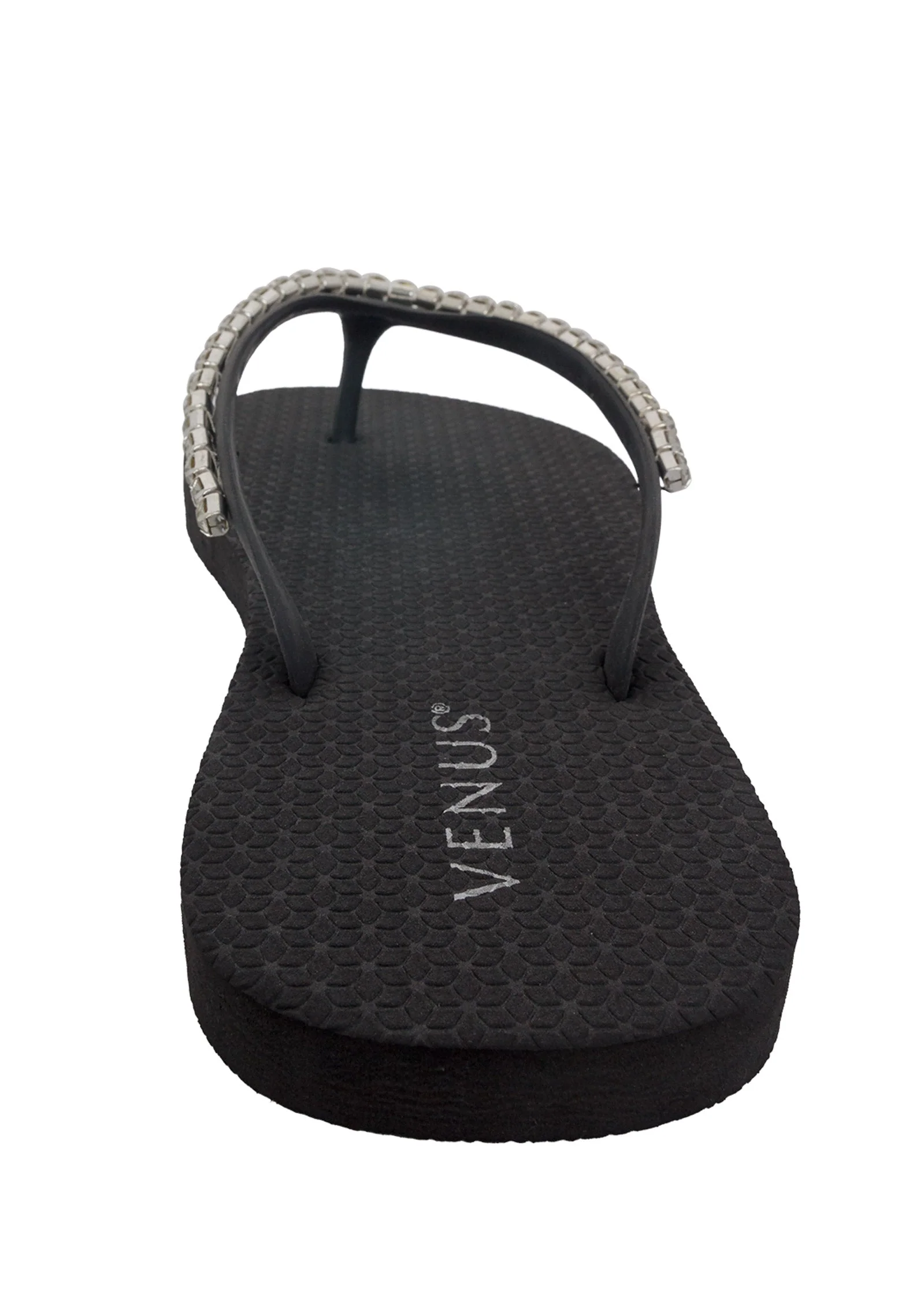Rhinestone Flip-Flop Sandals - Black - Image 4
