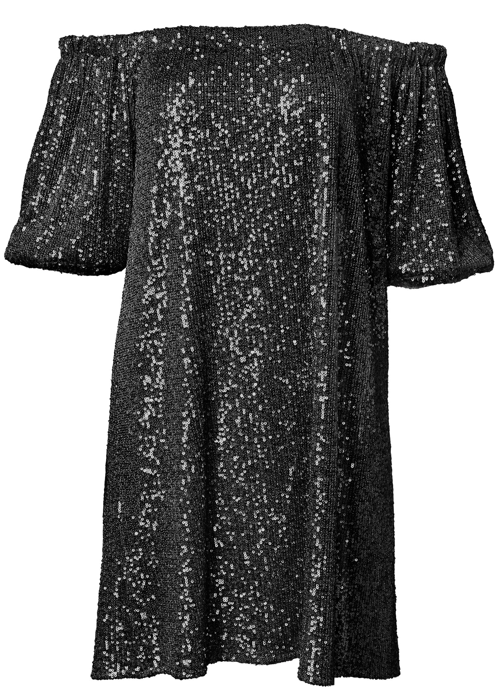 Sequin Off-The-Shoulder Dress - Black - Image 2