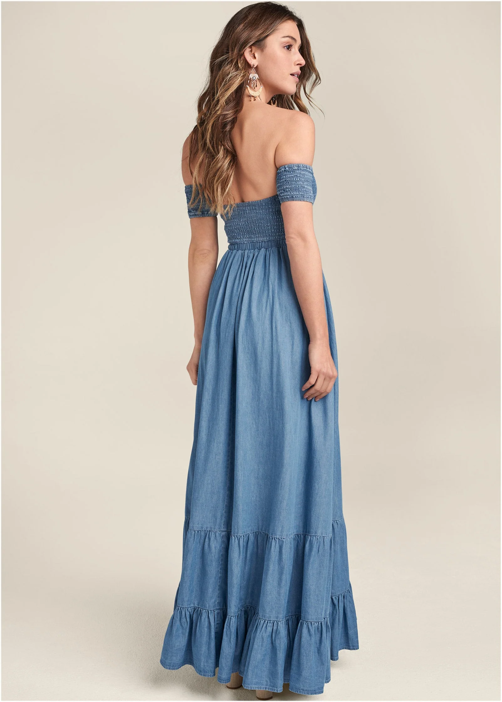 Off-The-Shoulder Maxi Dress - Medium Wash - Image 2