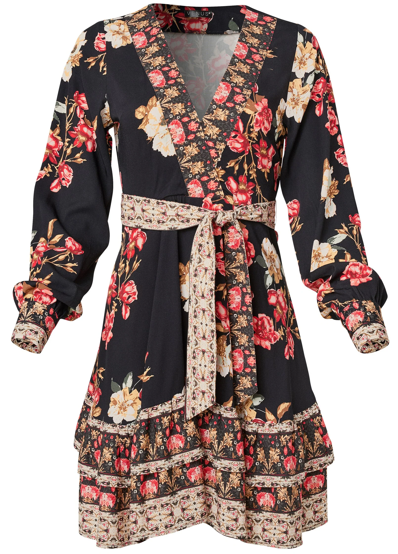 Floral Print Mini Dress - Black Multi - Image 4