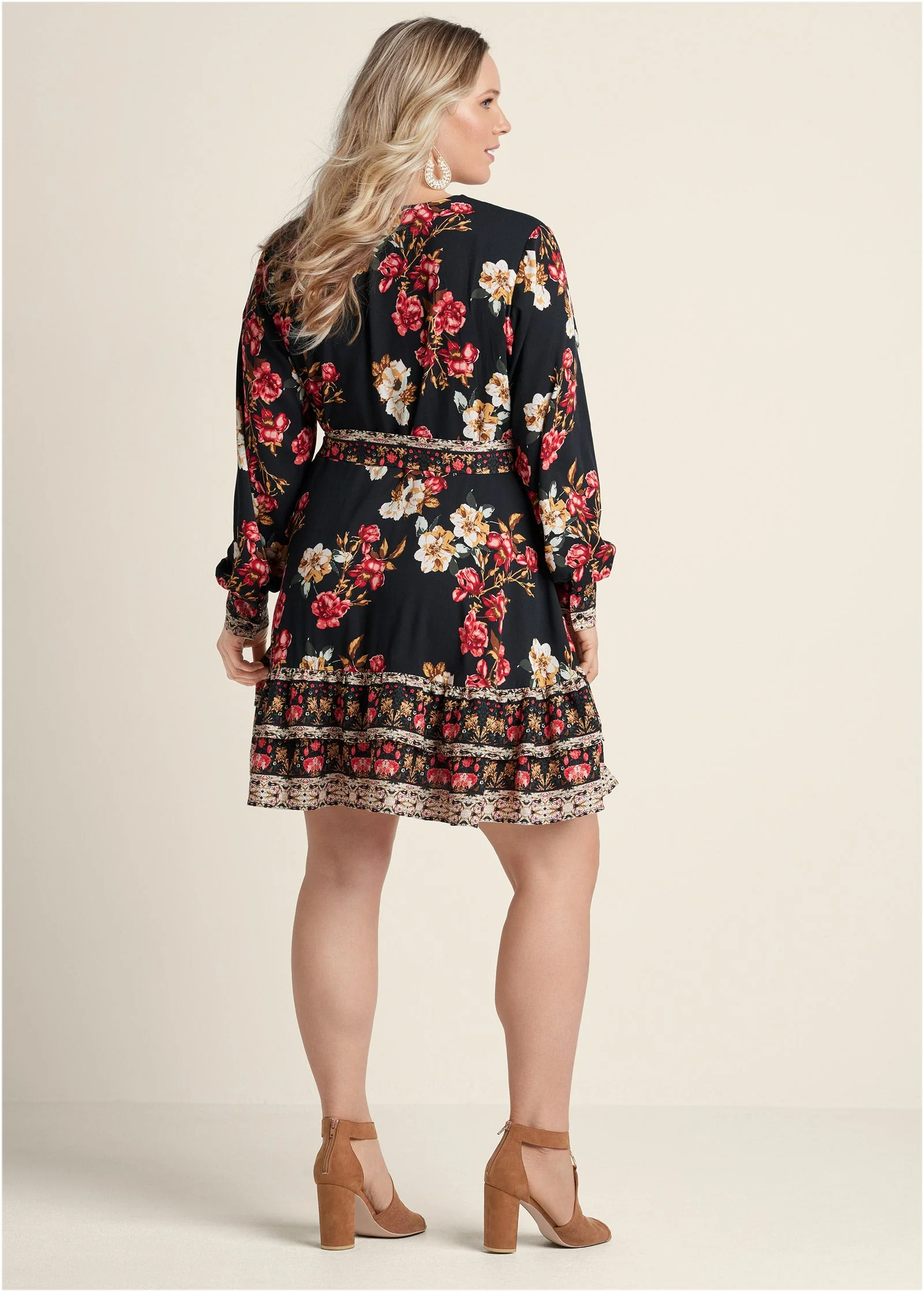 Floral Print Mini Dress - Black Multi - Image 6