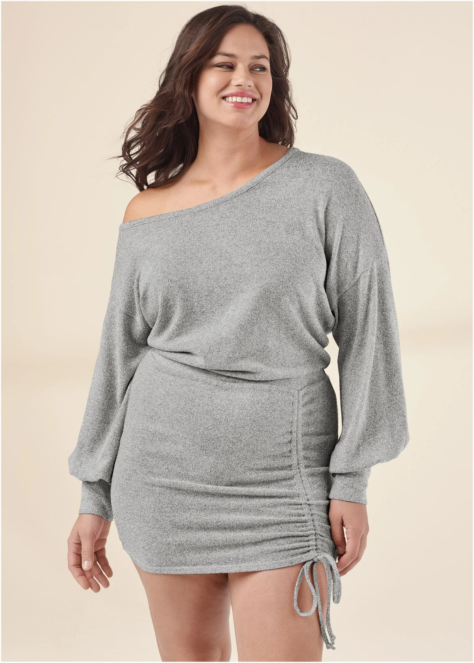 Cozy Hacci Ruched Dress - Heather Grey - Image 7