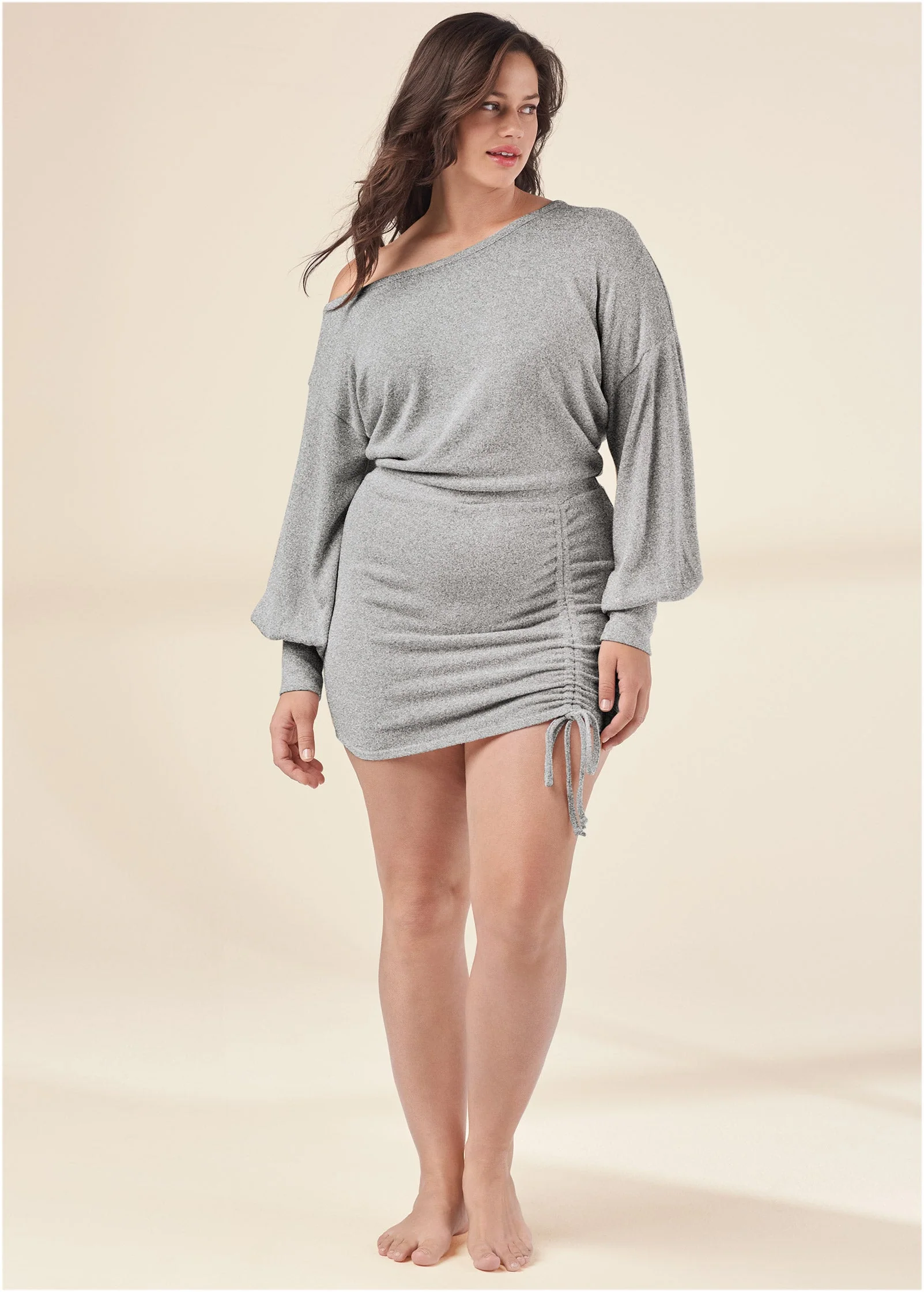Cozy Hacci Ruched Dress - Heather Grey - Image 8