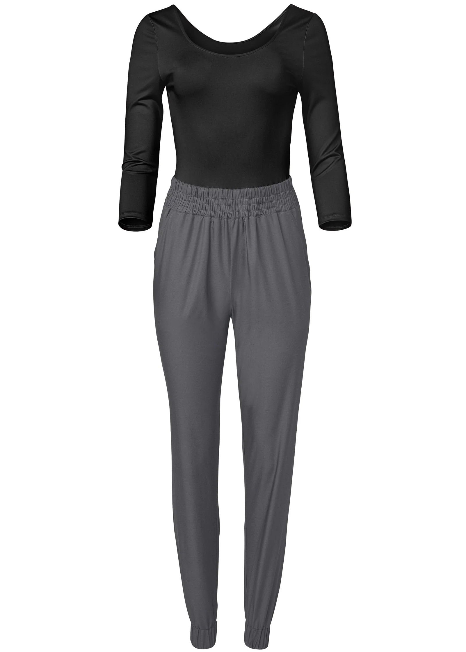 Two-Tone Sport Jumpsuit - Black & Grey - Image 4