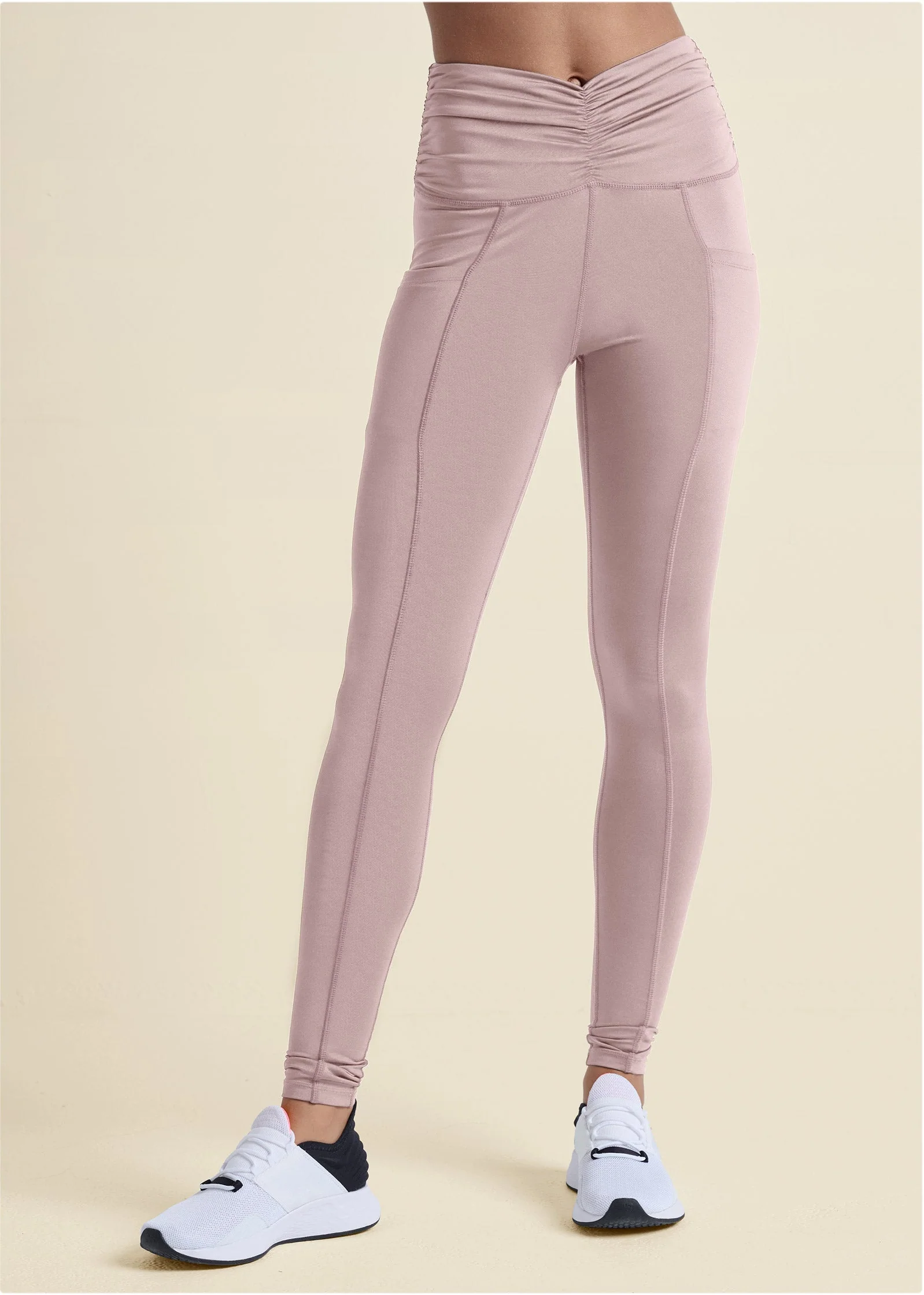 Ruched Waist Leggings - Tan - Image 2