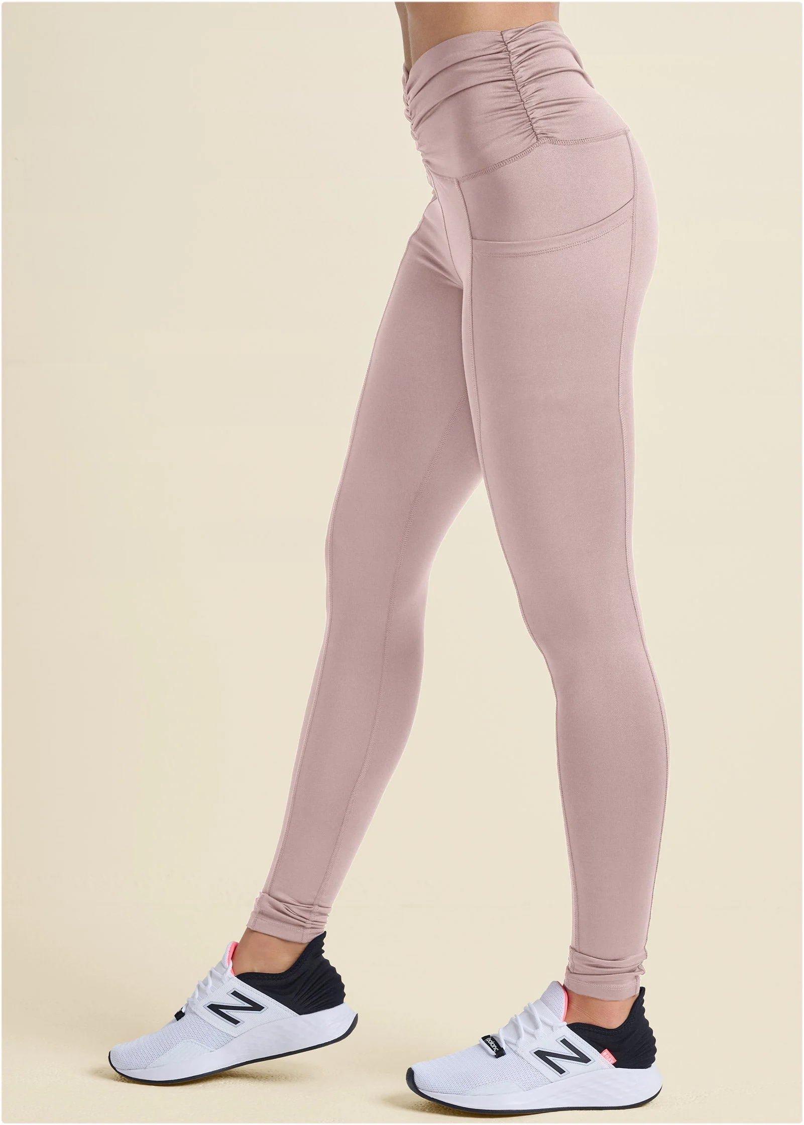 Ruched Waist Leggings - Tan - Image 4