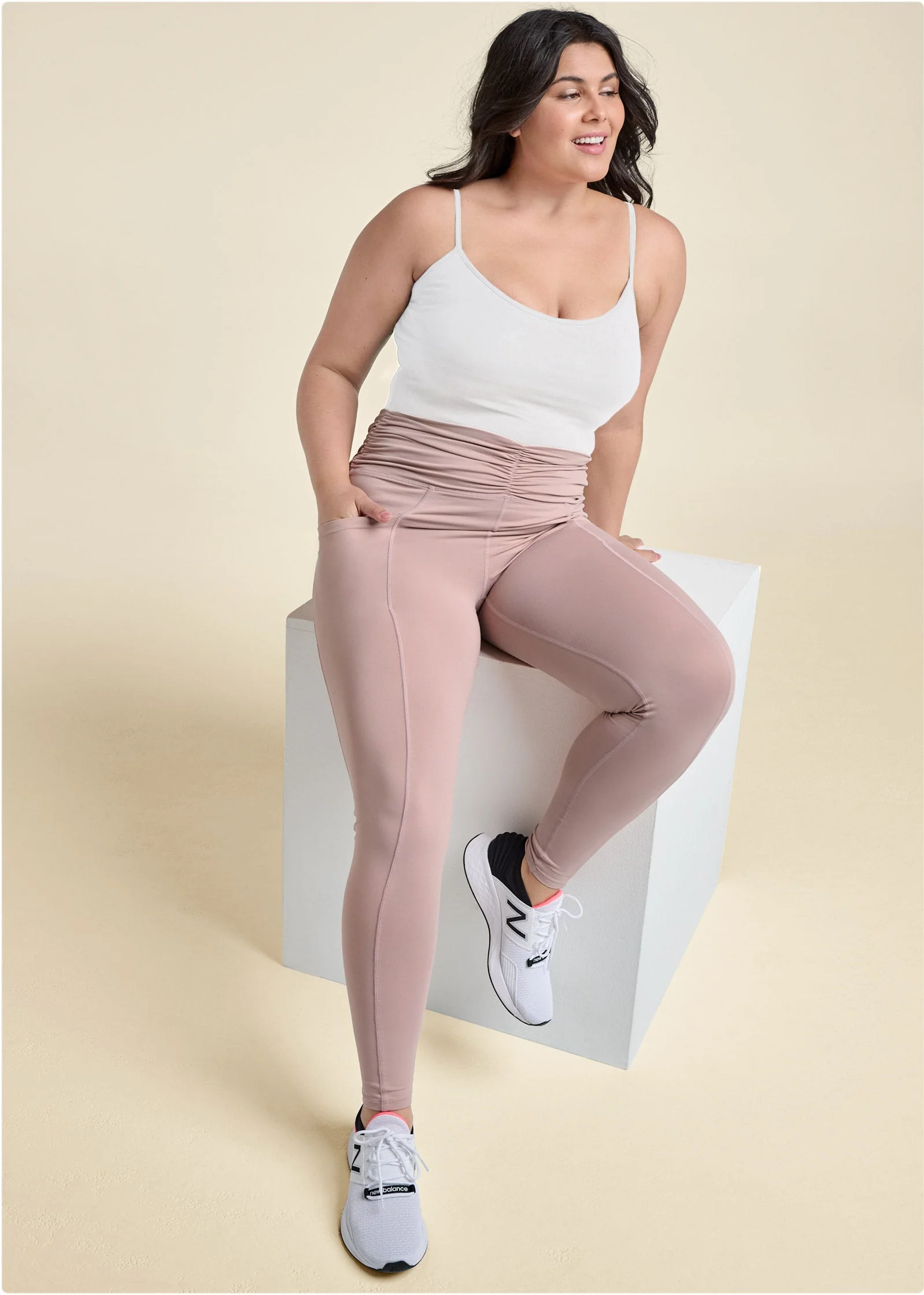 Ruched Waist Leggings - Tan - Image 8