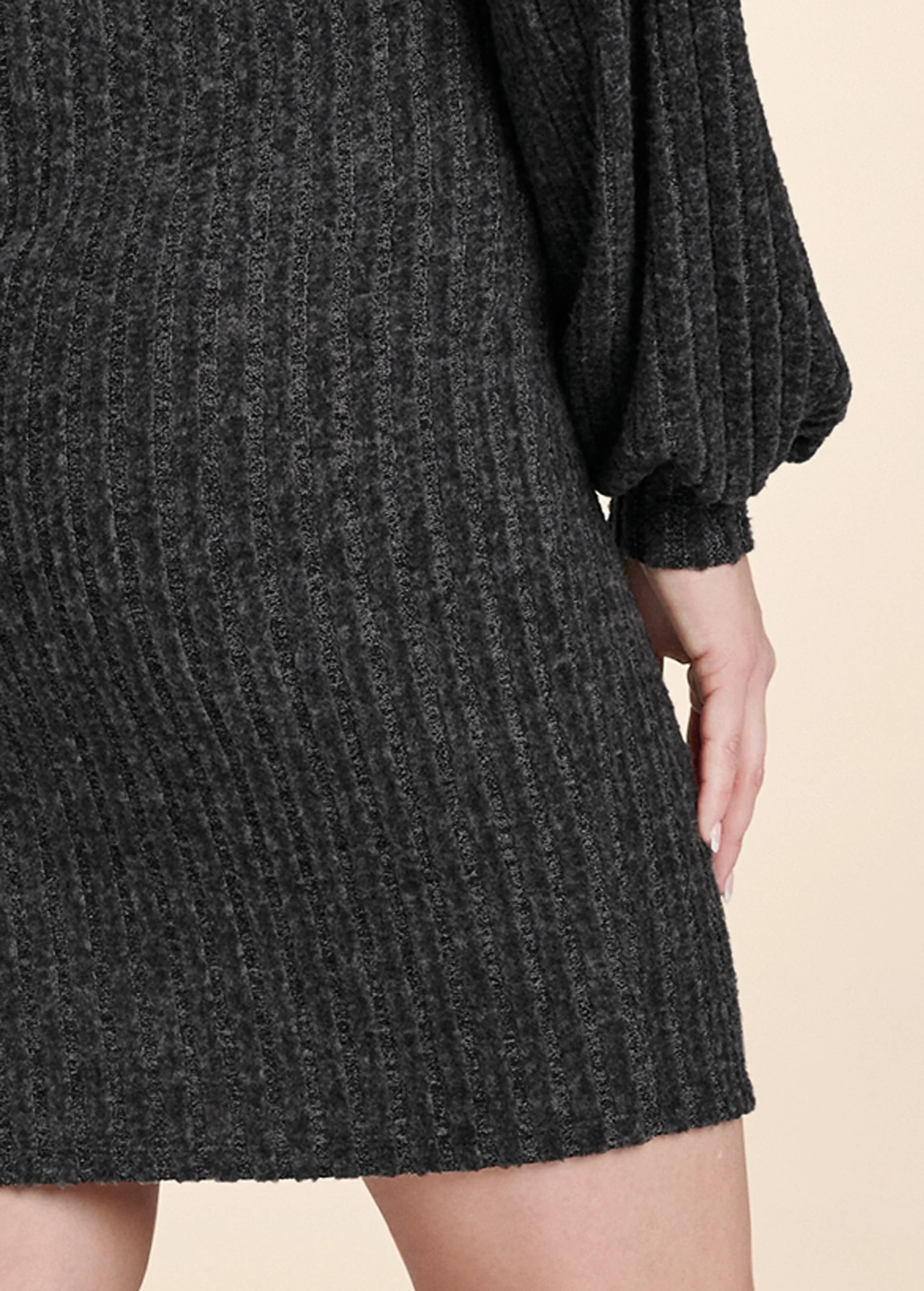Ribbed Hacci Button Dress - Black - Image 5