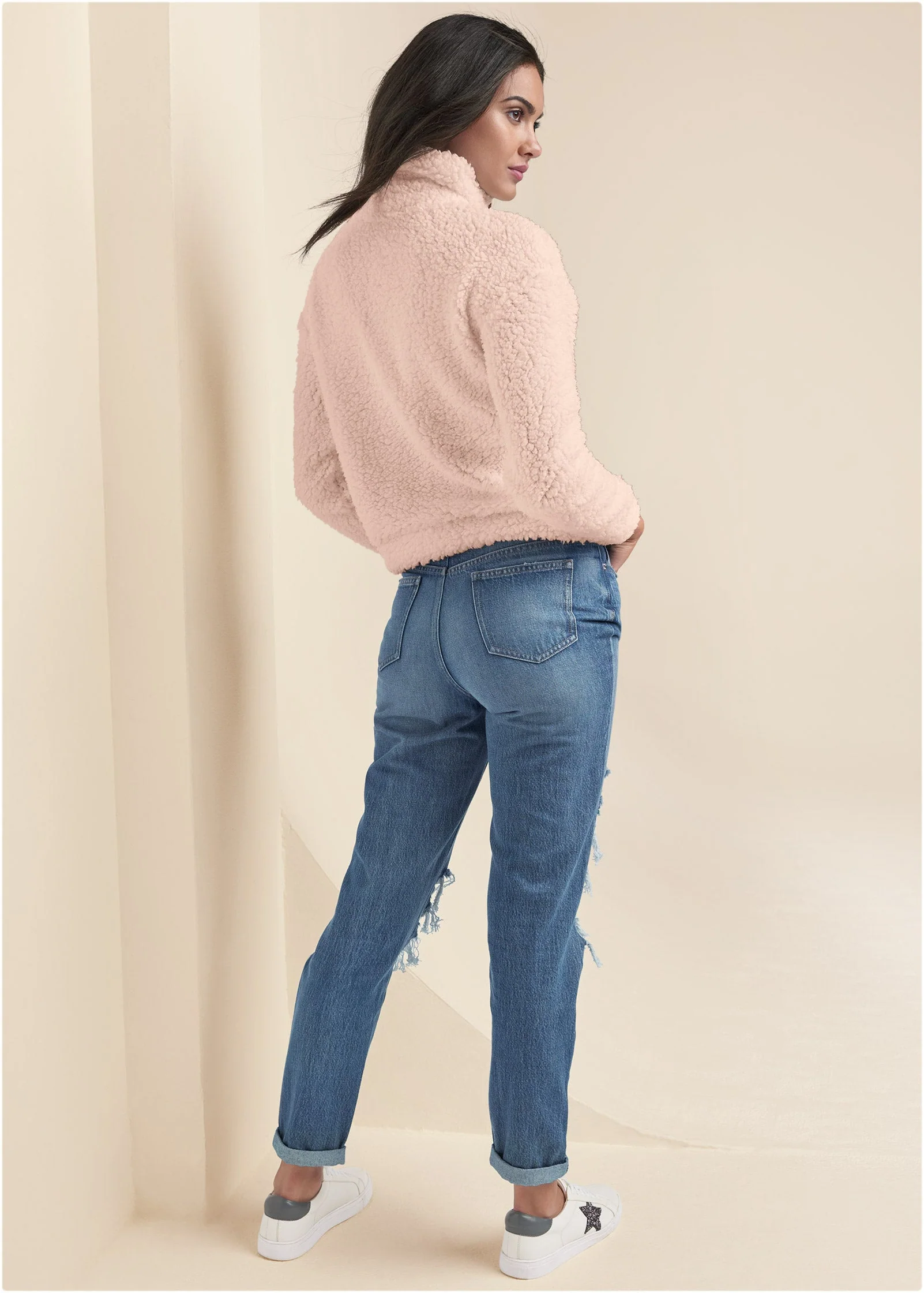 Heart Sherpa Sweatshirt  - Peach Blush - Image 2