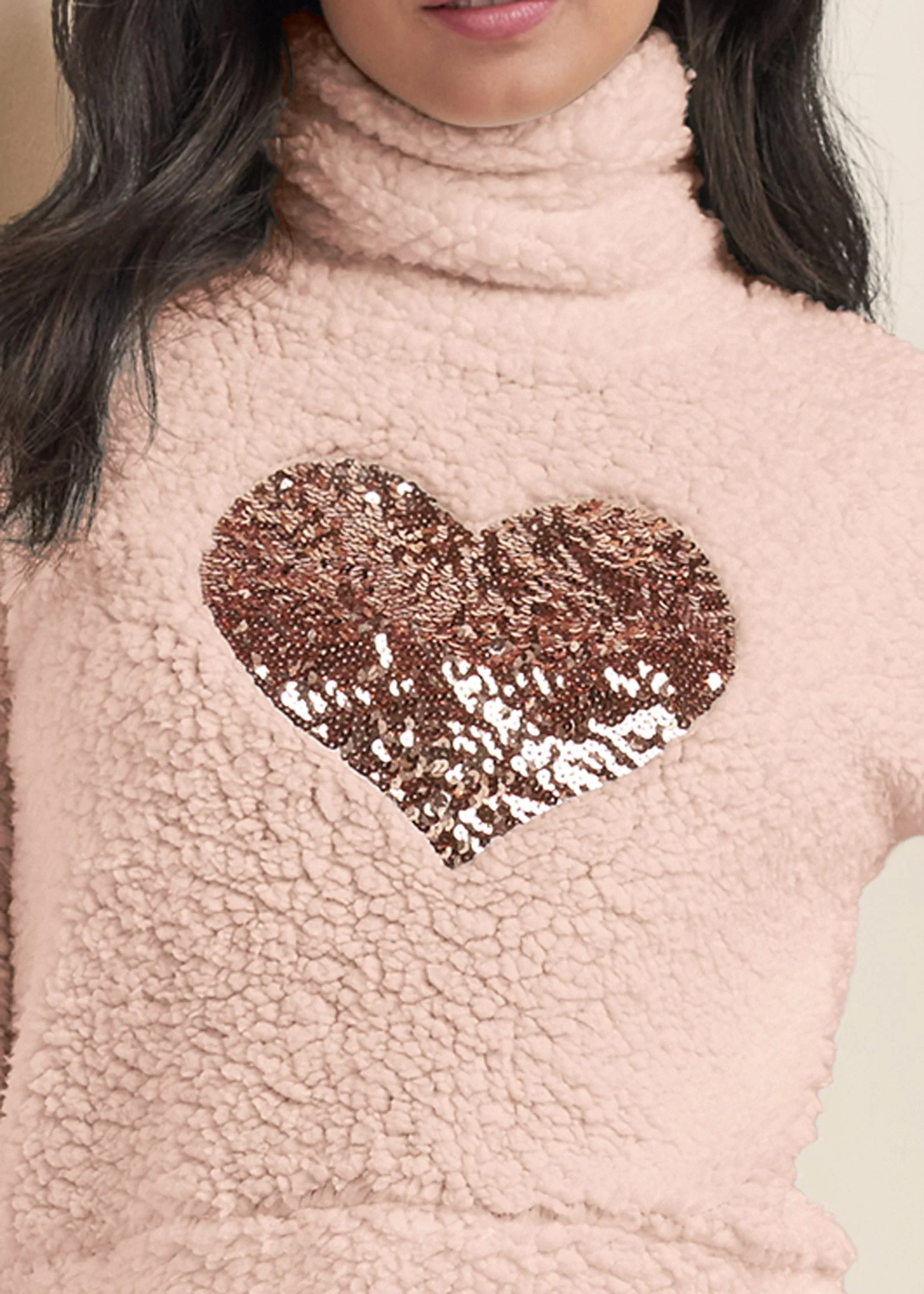 Heart Sherpa Sweatshirt  - Peach Blush - Image 3