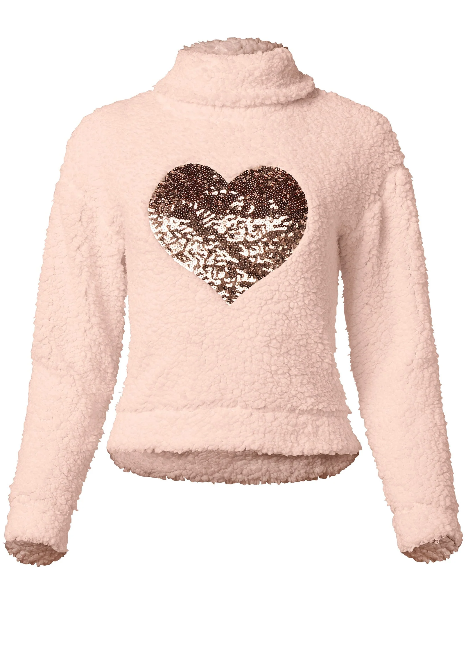 Heart Sherpa Sweatshirt  - Peach Blush - Image 4