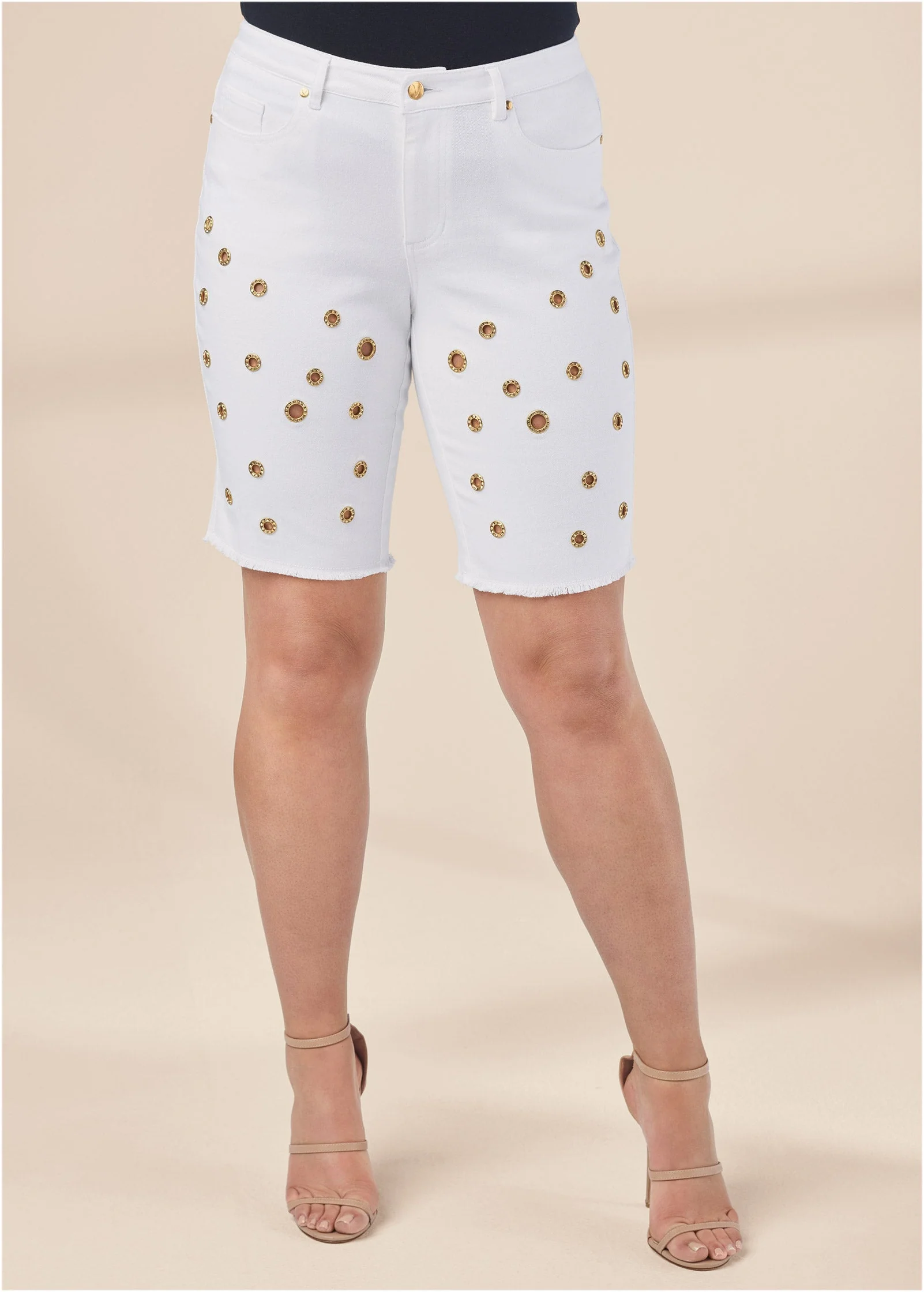 Grommet Detail Shorts - White Denim - Image 13