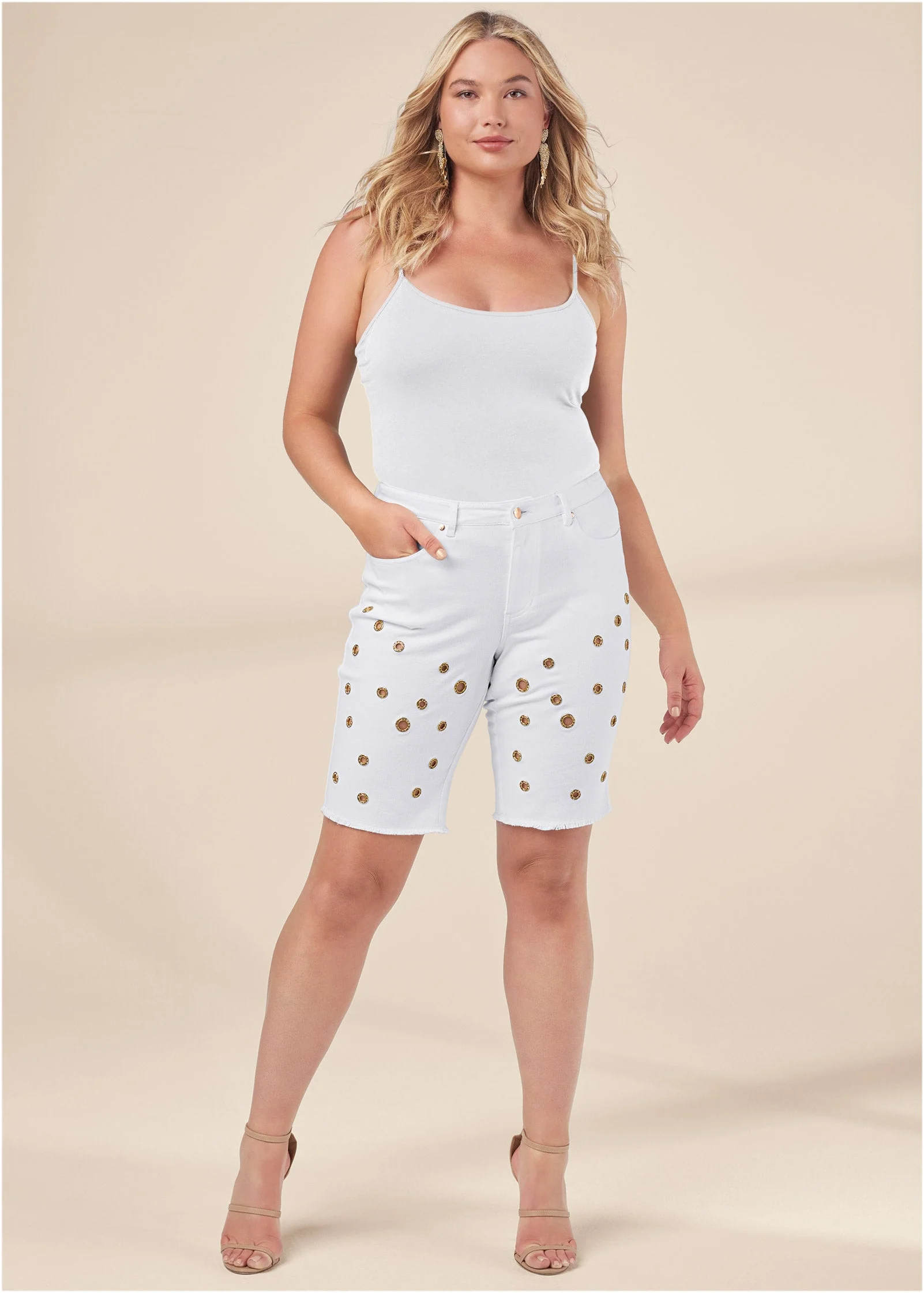 Grommet Detail Shorts - White Denim - Image 17