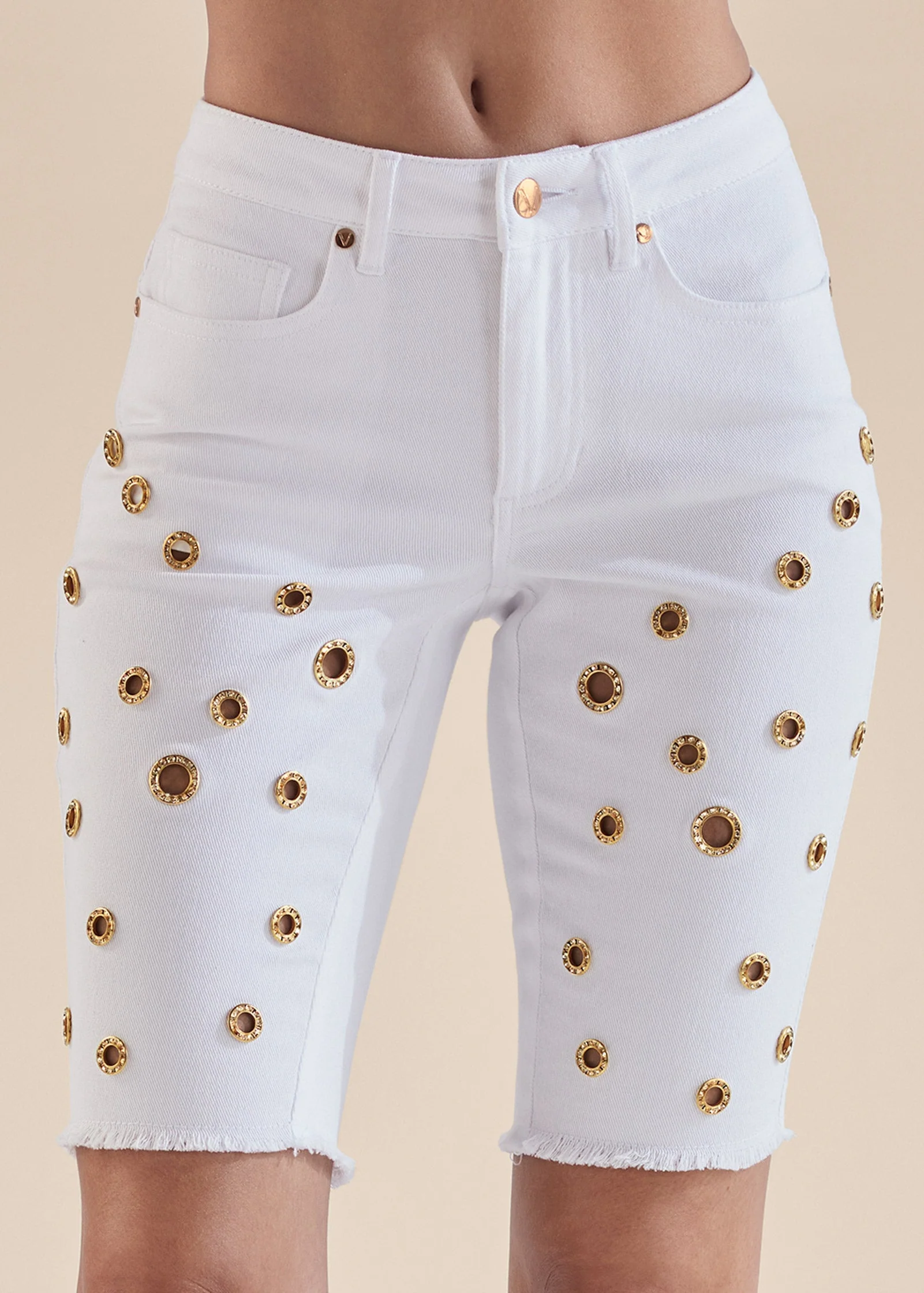 Grommet Detail Shorts - White Denim - Image 5