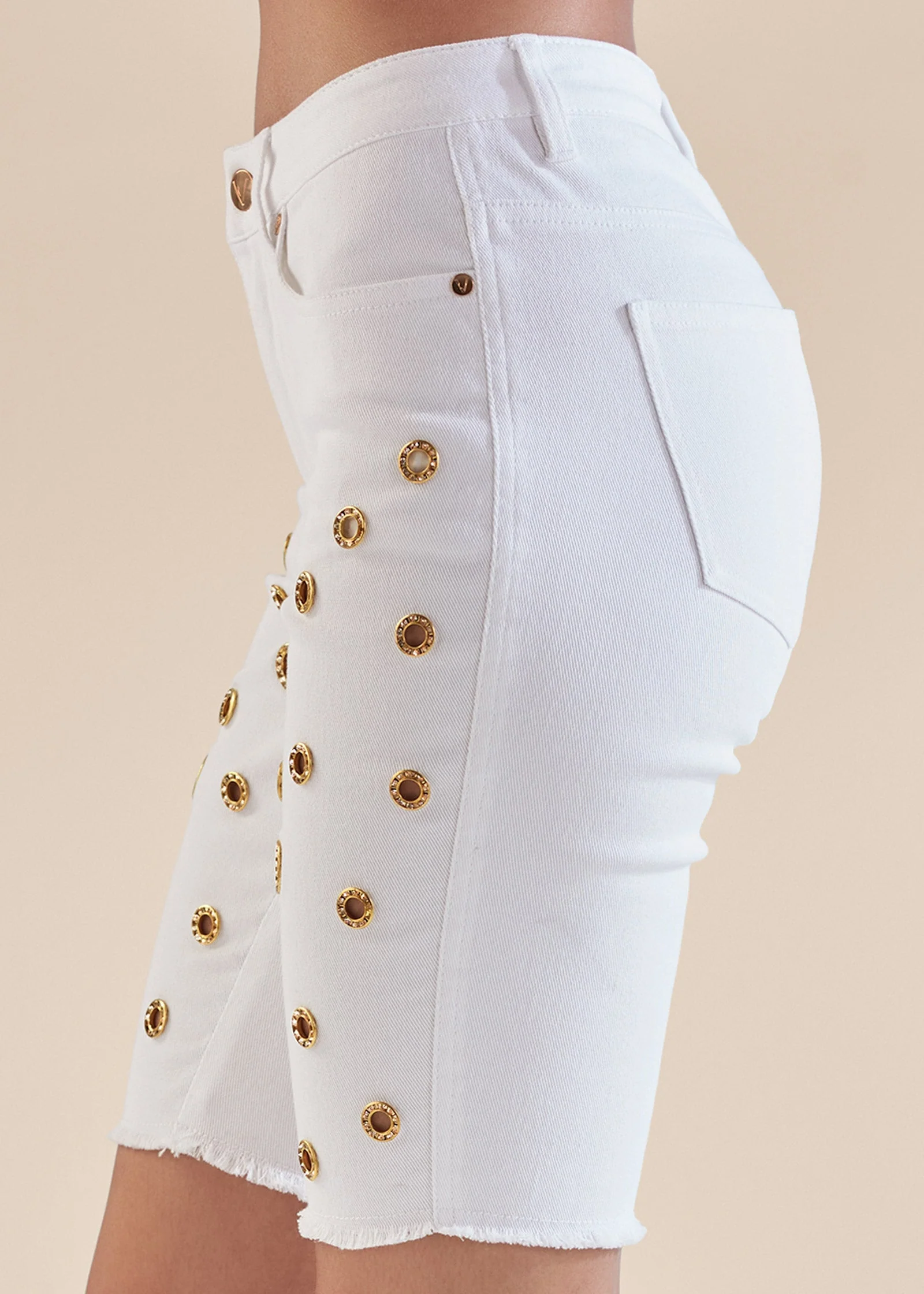 Grommet Detail Shorts - White Denim - Image 6