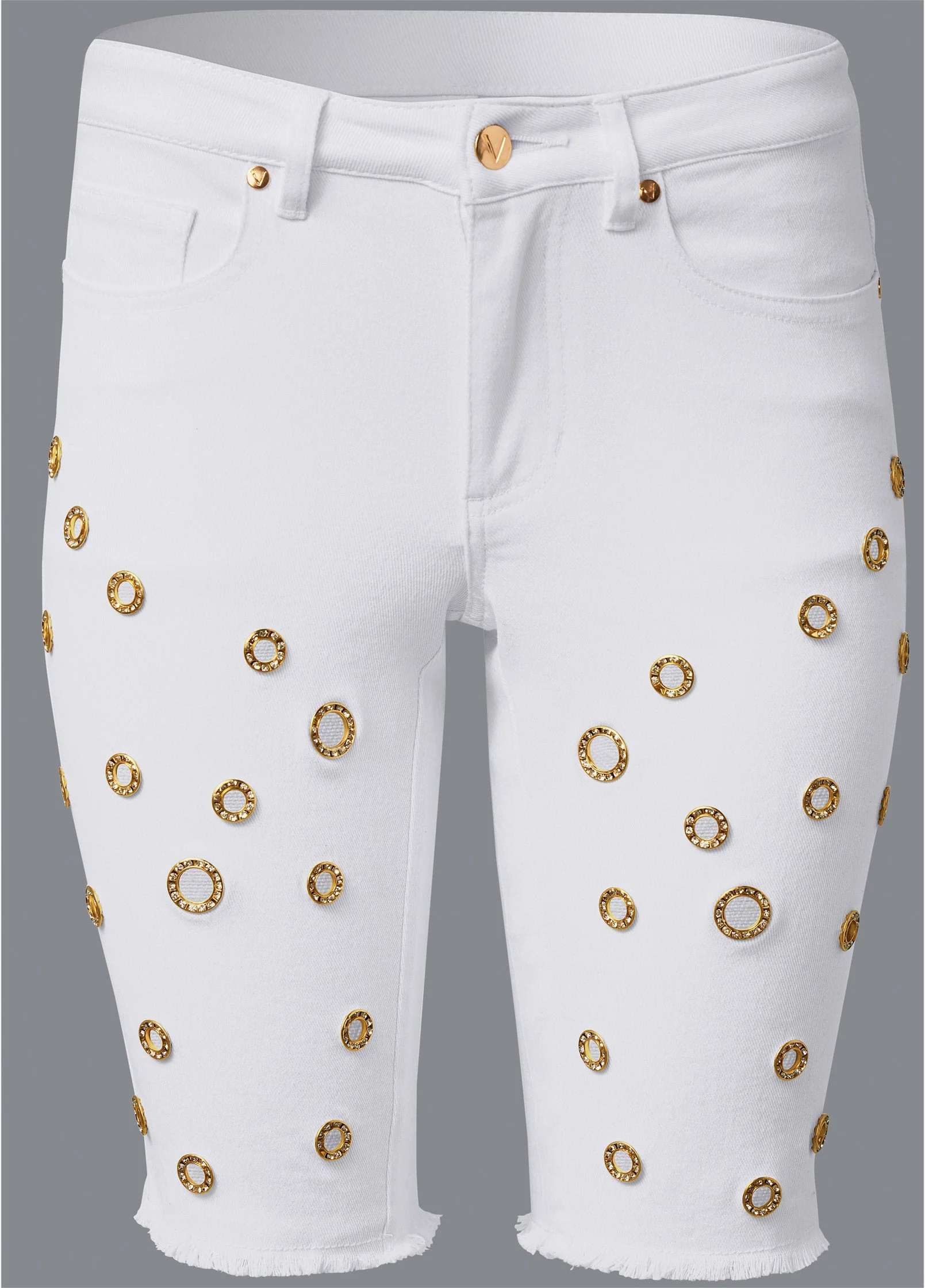 Grommet Detail Shorts - White Denim - Image 7