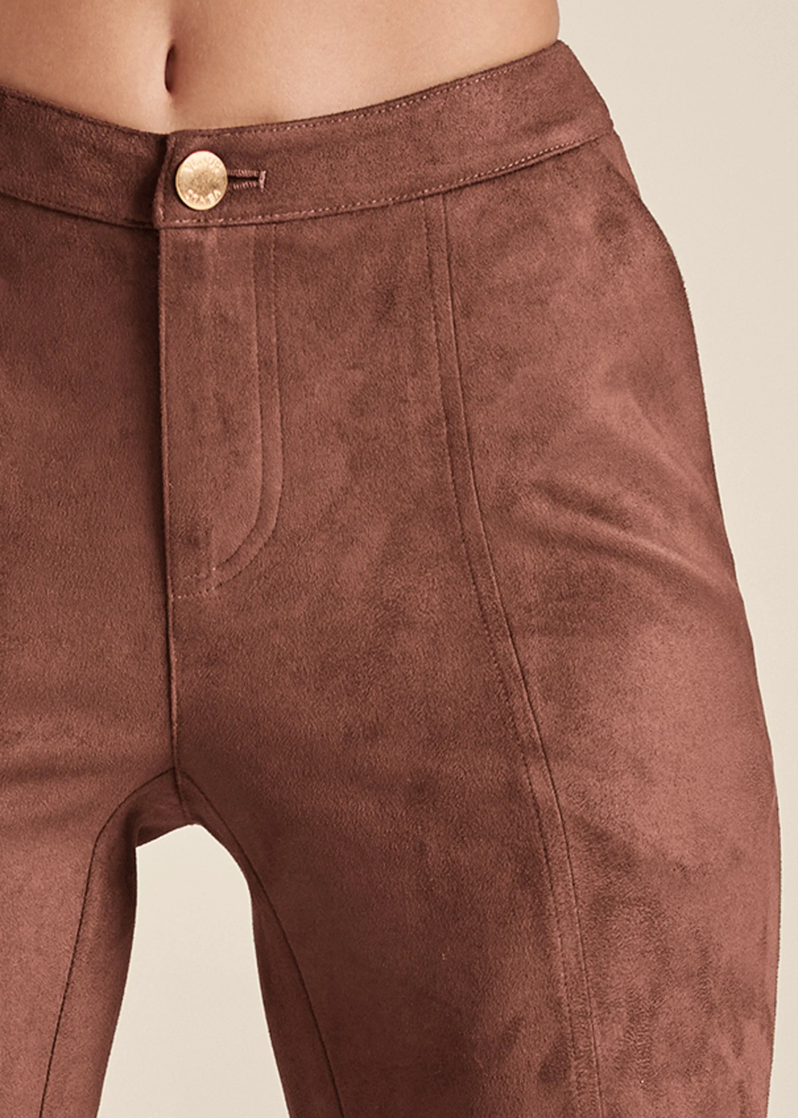 Faux Suede Flare Pants - Brown Multi - Image 5