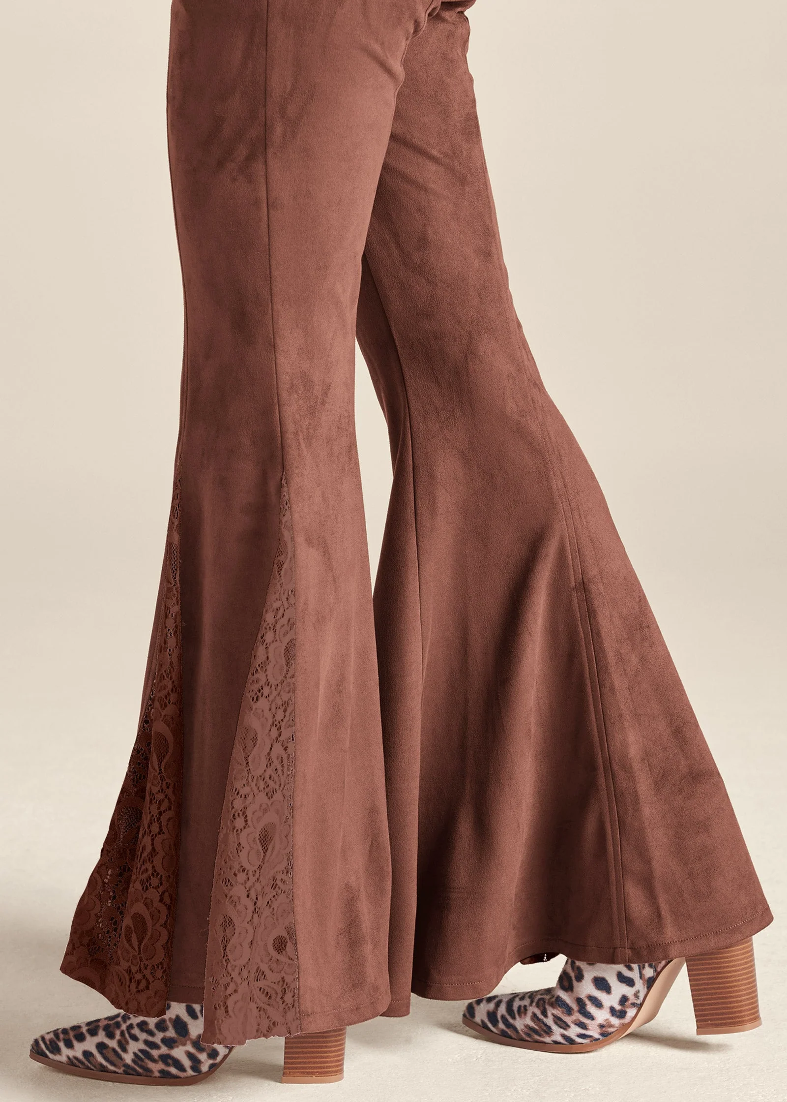Faux Suede Flare Pants - Brown Multi - Image 6