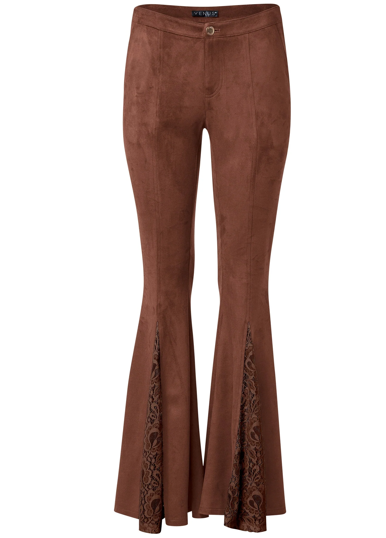 Faux Suede Flare Pants - Brown Multi - Image 7