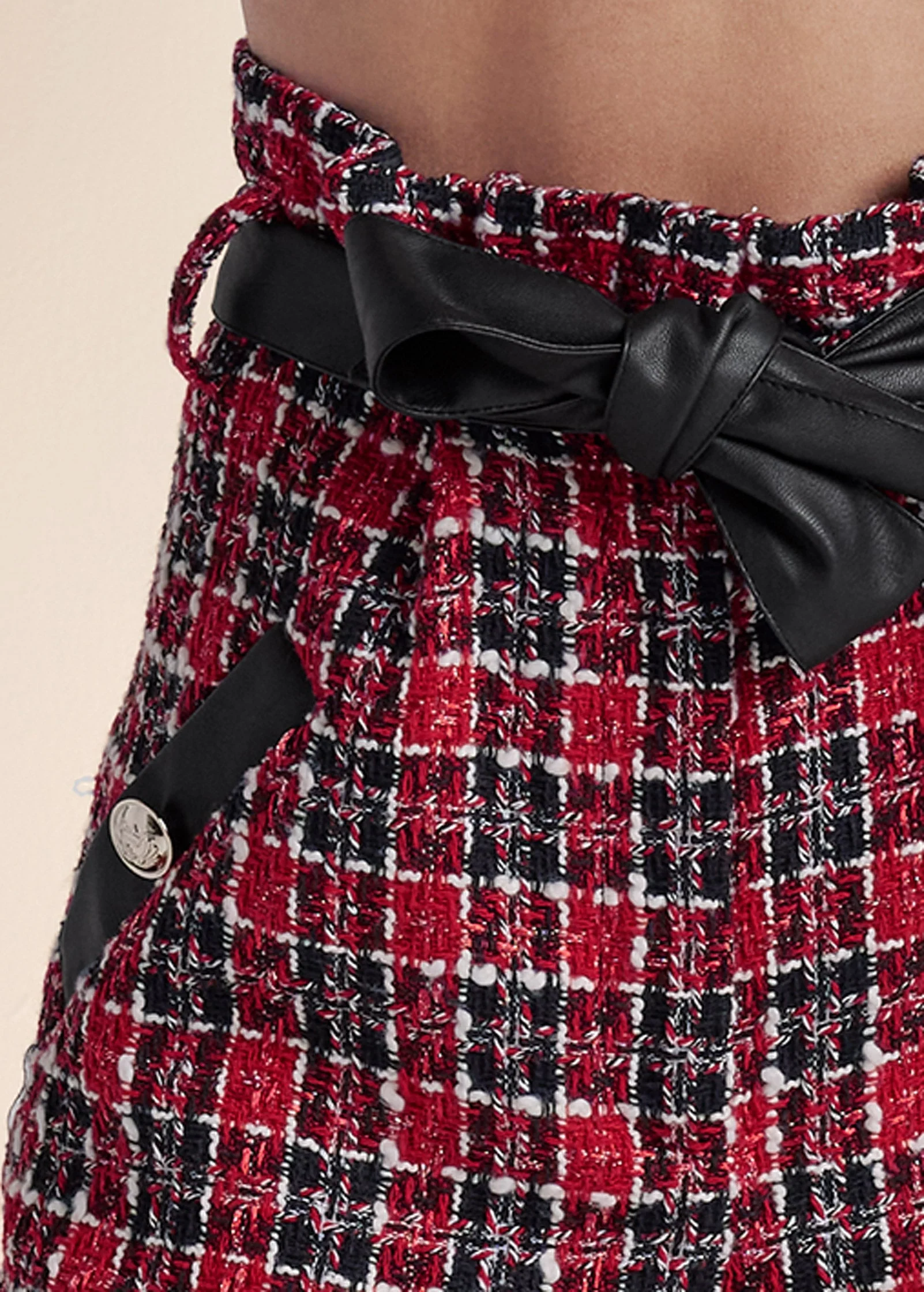 Paperbag High Waisted Tweed Short - Black & Red - Image 5