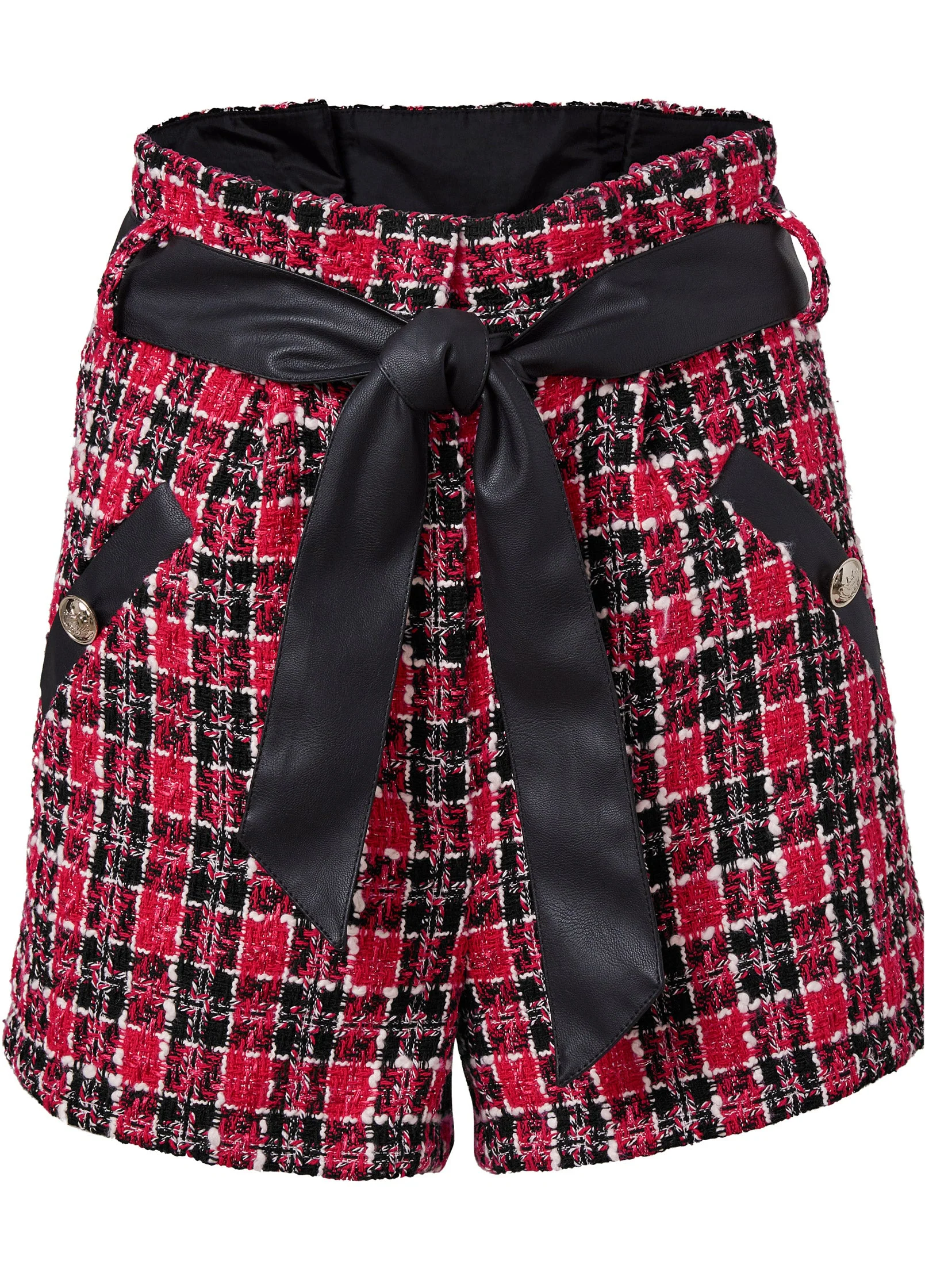 Paperbag High Waisted Tweed Short - Black & Red - Image 7