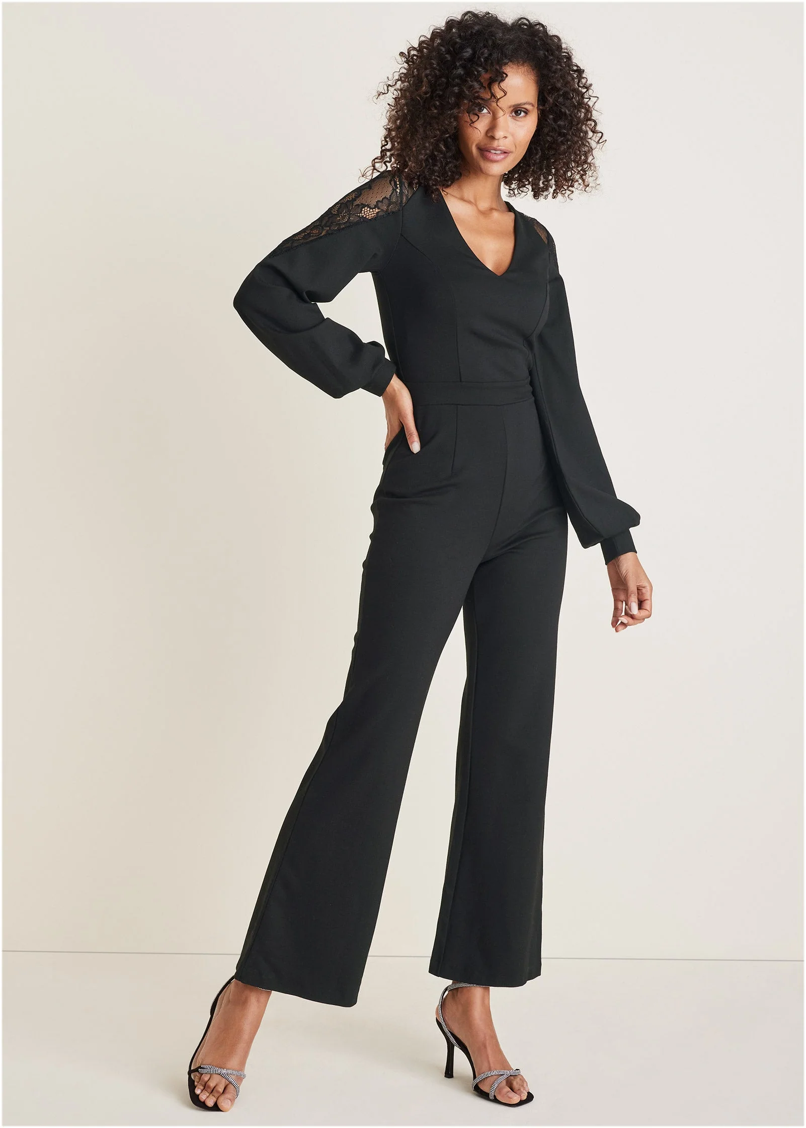 Ponte Lace Detail Jumpsuit  - Jet Black
