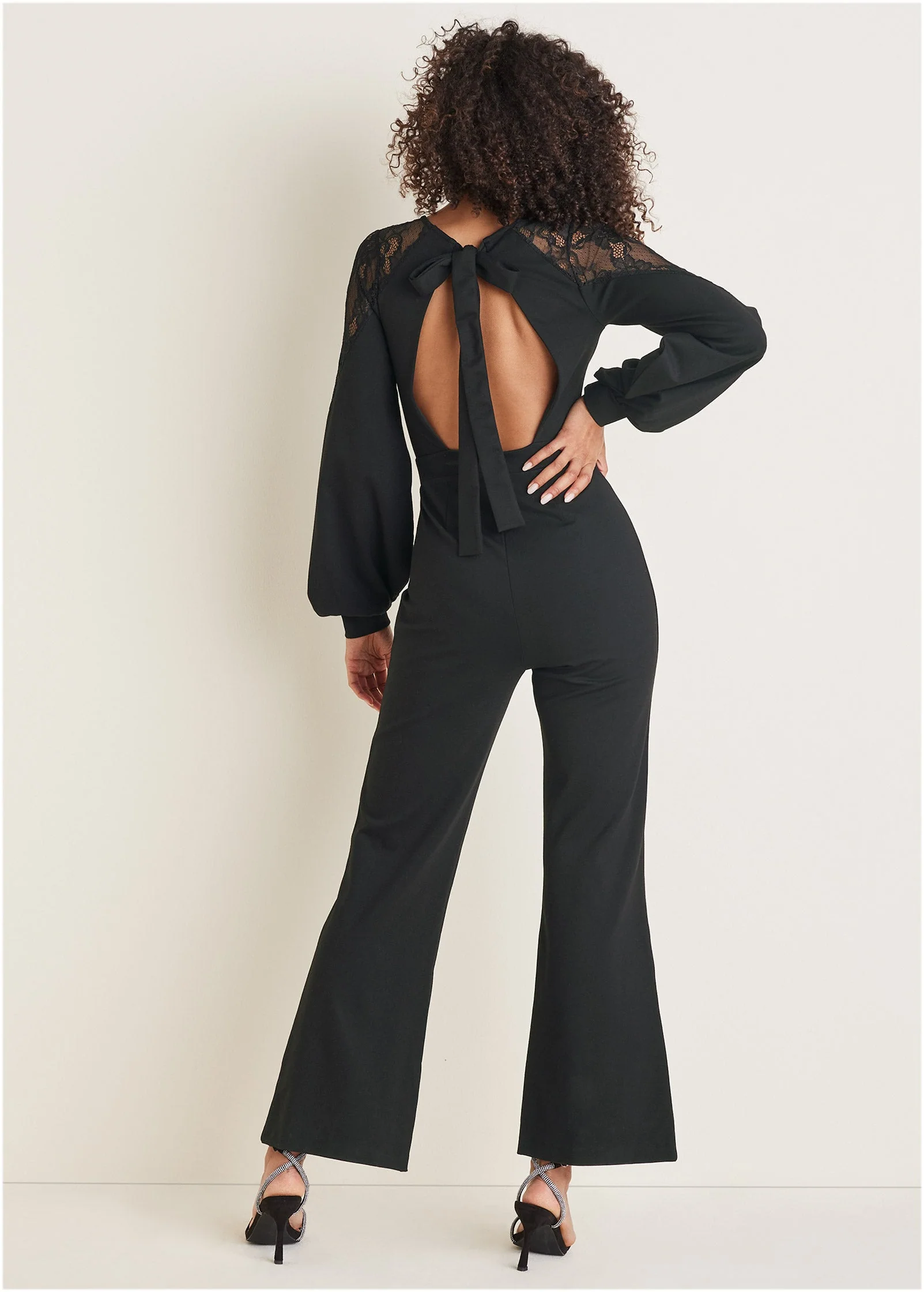 Ponte Lace Detail Jumpsuit  - Jet Black - Image 2