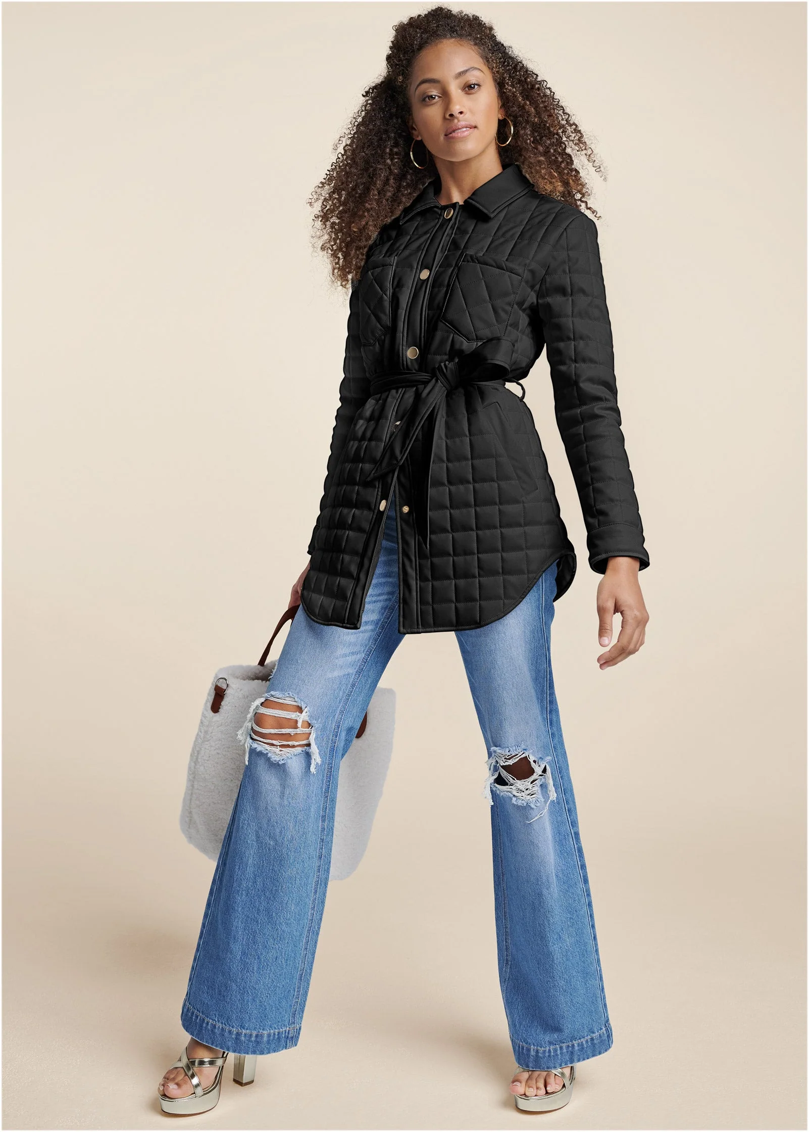 Faux-Leather Shacket  - Black - Image 2