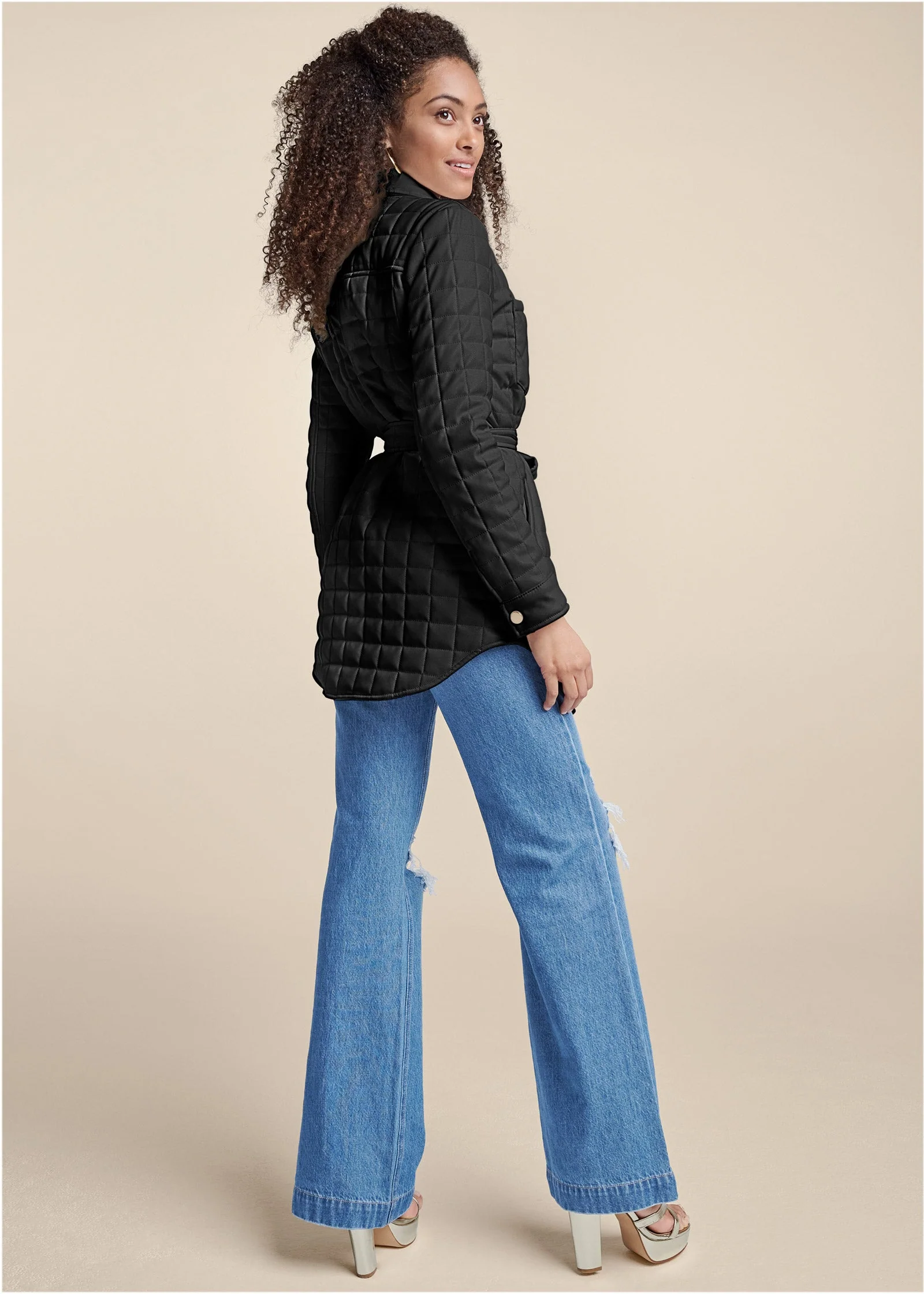 Faux-Leather Shacket  - Black - Image 3