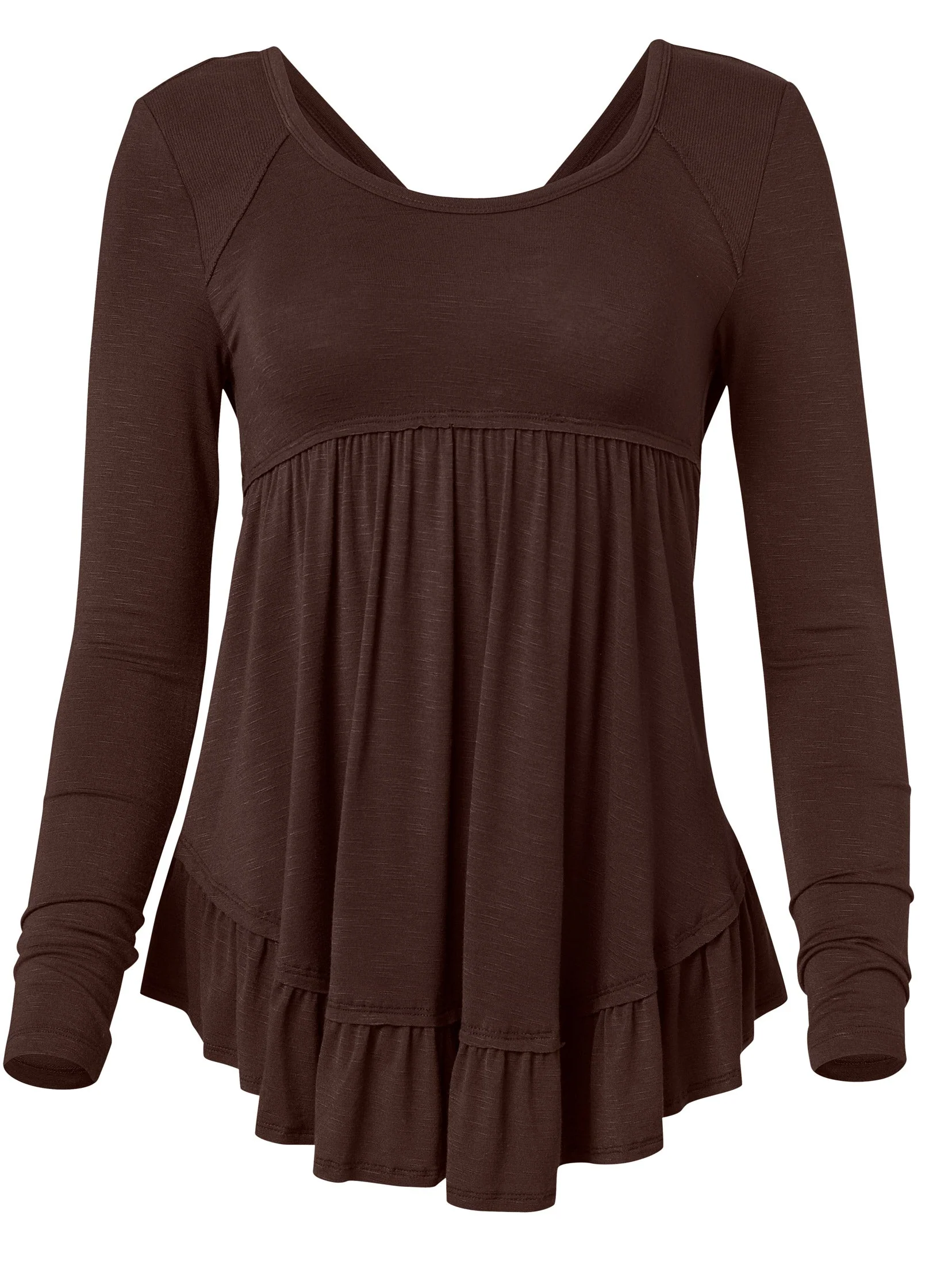 Long Sleeve Babydoll Top - Dark Brown - Image 2