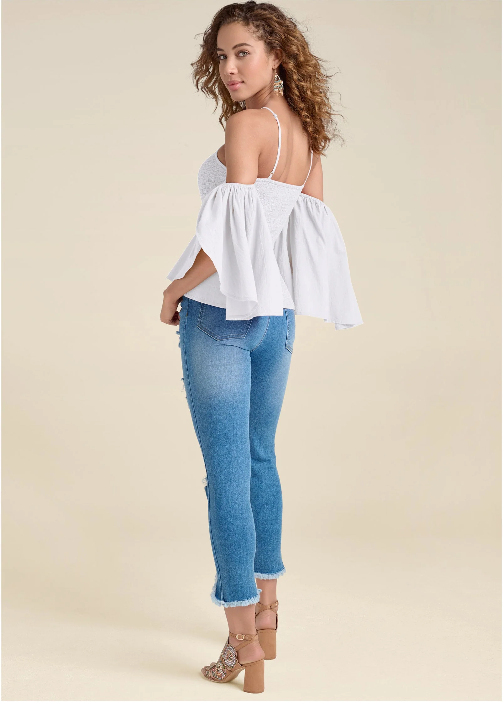 Smocked Fitted Top - White - Image 3