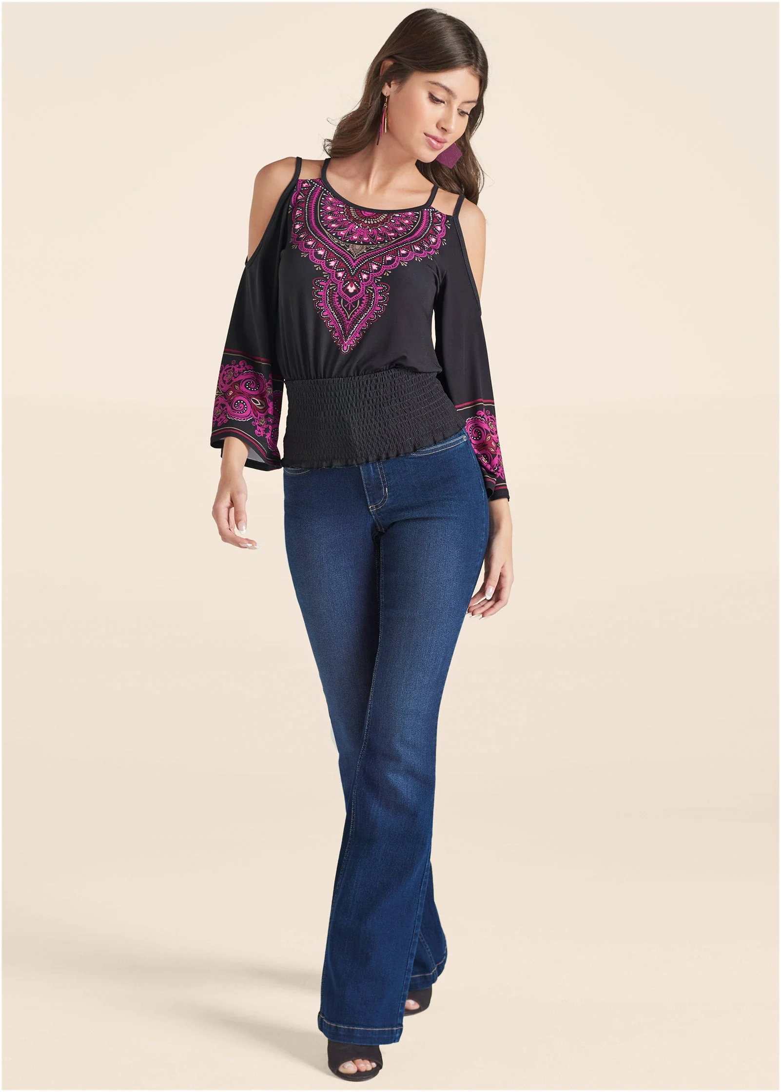 Moroccan Paisley Top - Black & Fuchsia - Image 2