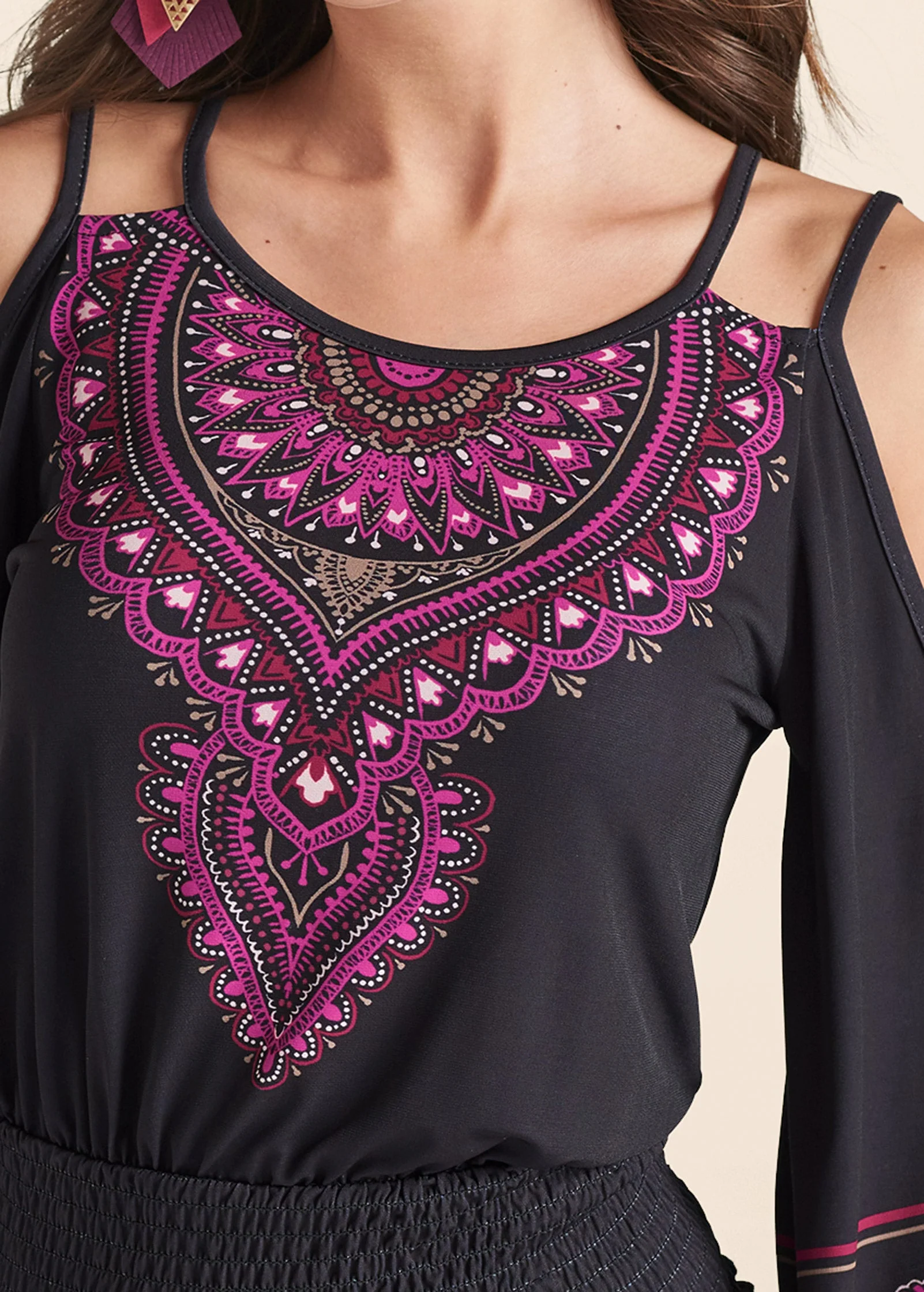 Moroccan Paisley Top - Black & Fuchsia - Image 4