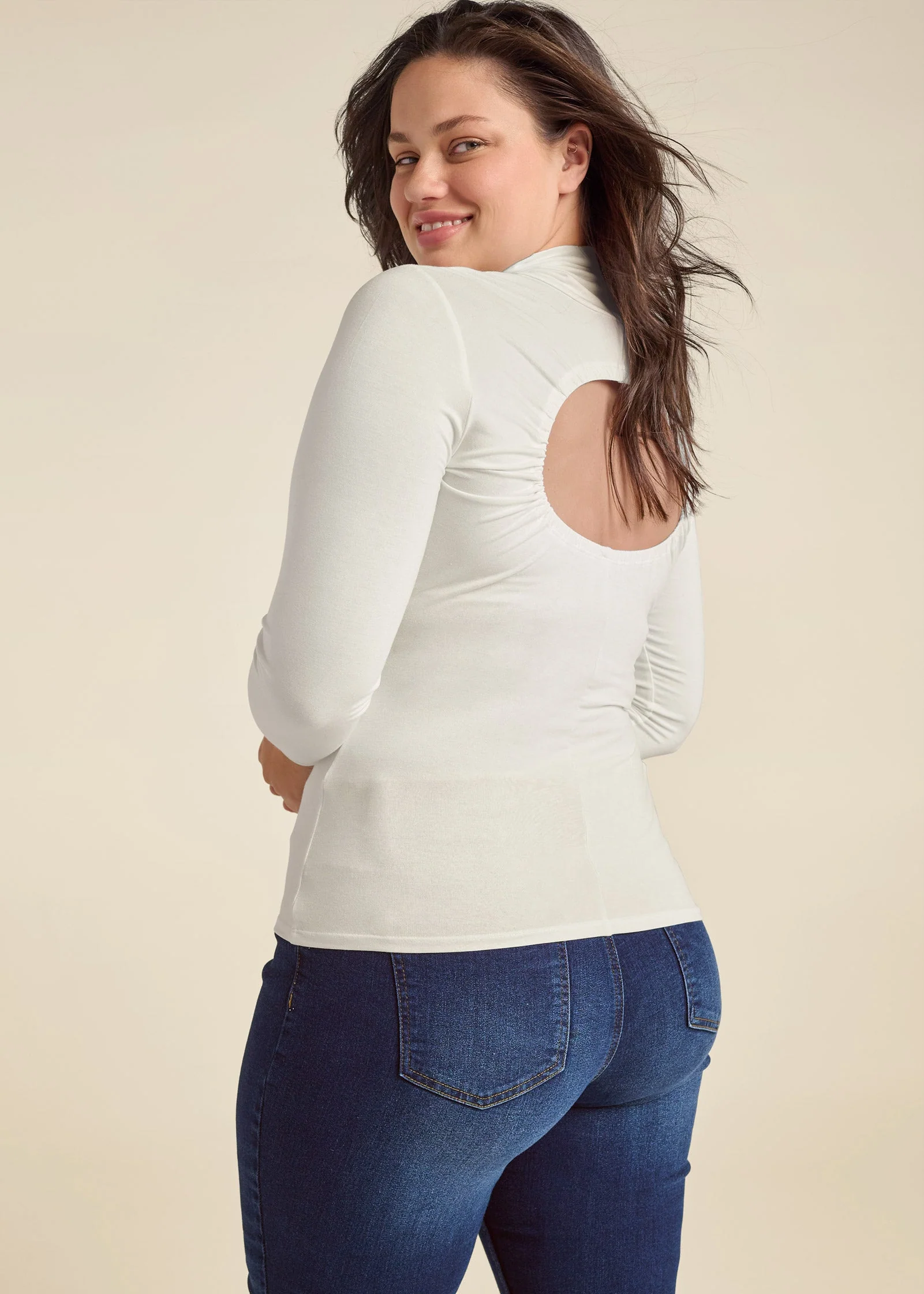 Back Cut-Out Casual Top - Off White - Image 7