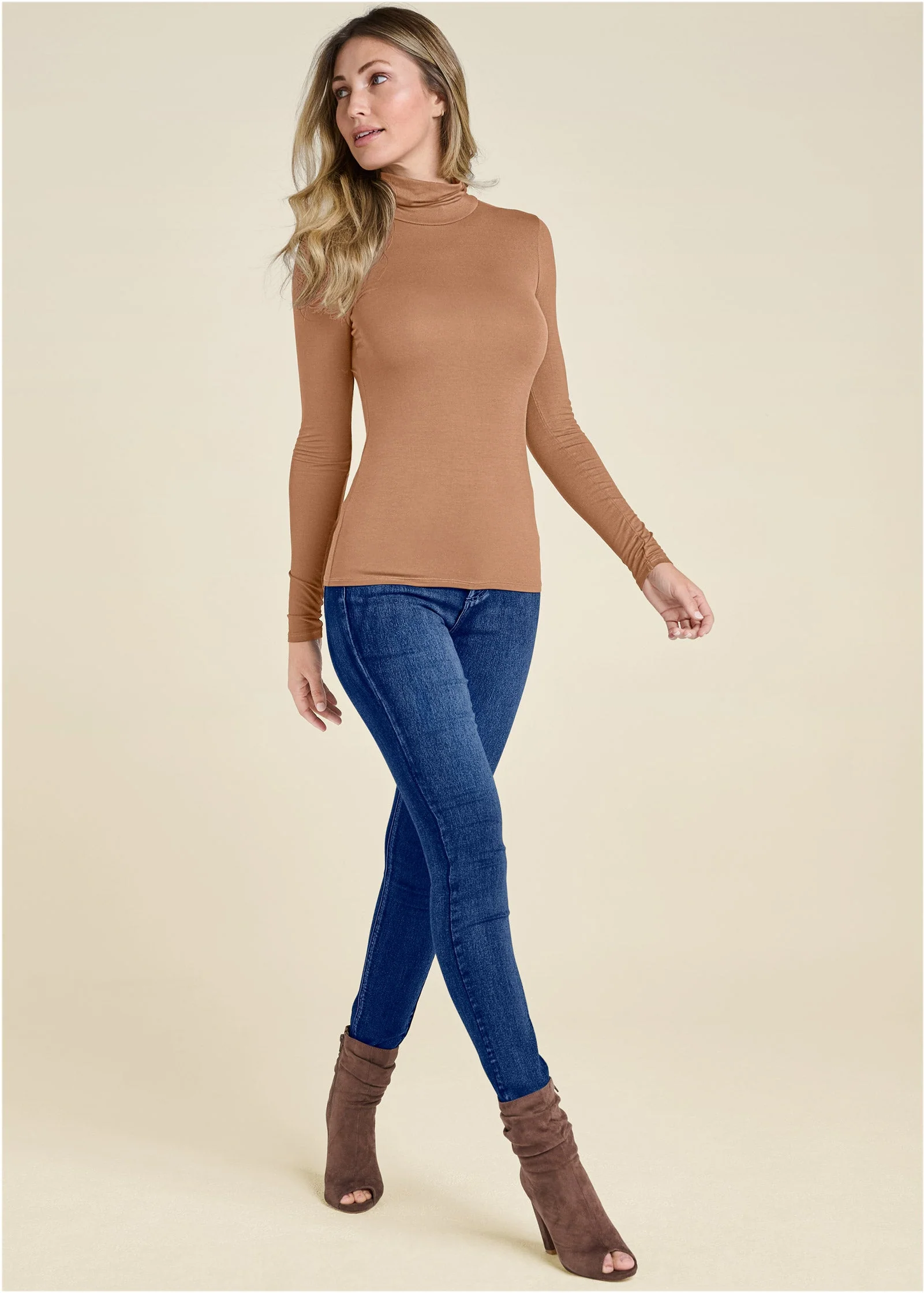 Back Cut-Out Casual Top - Camel - Image 3