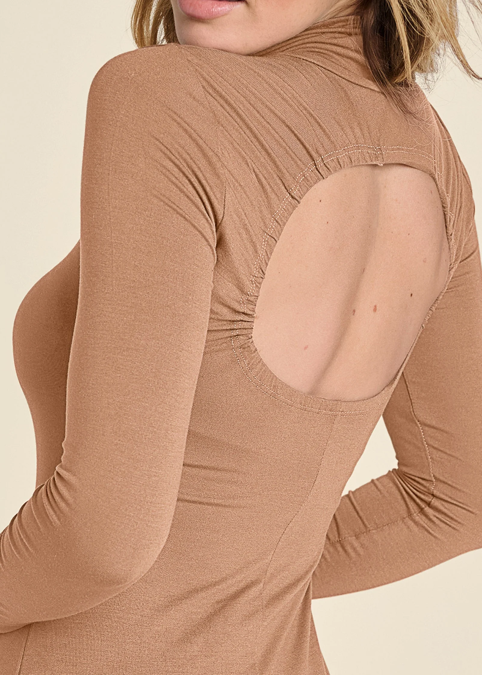 Back Cut-Out Casual Top - Camel - Image 5