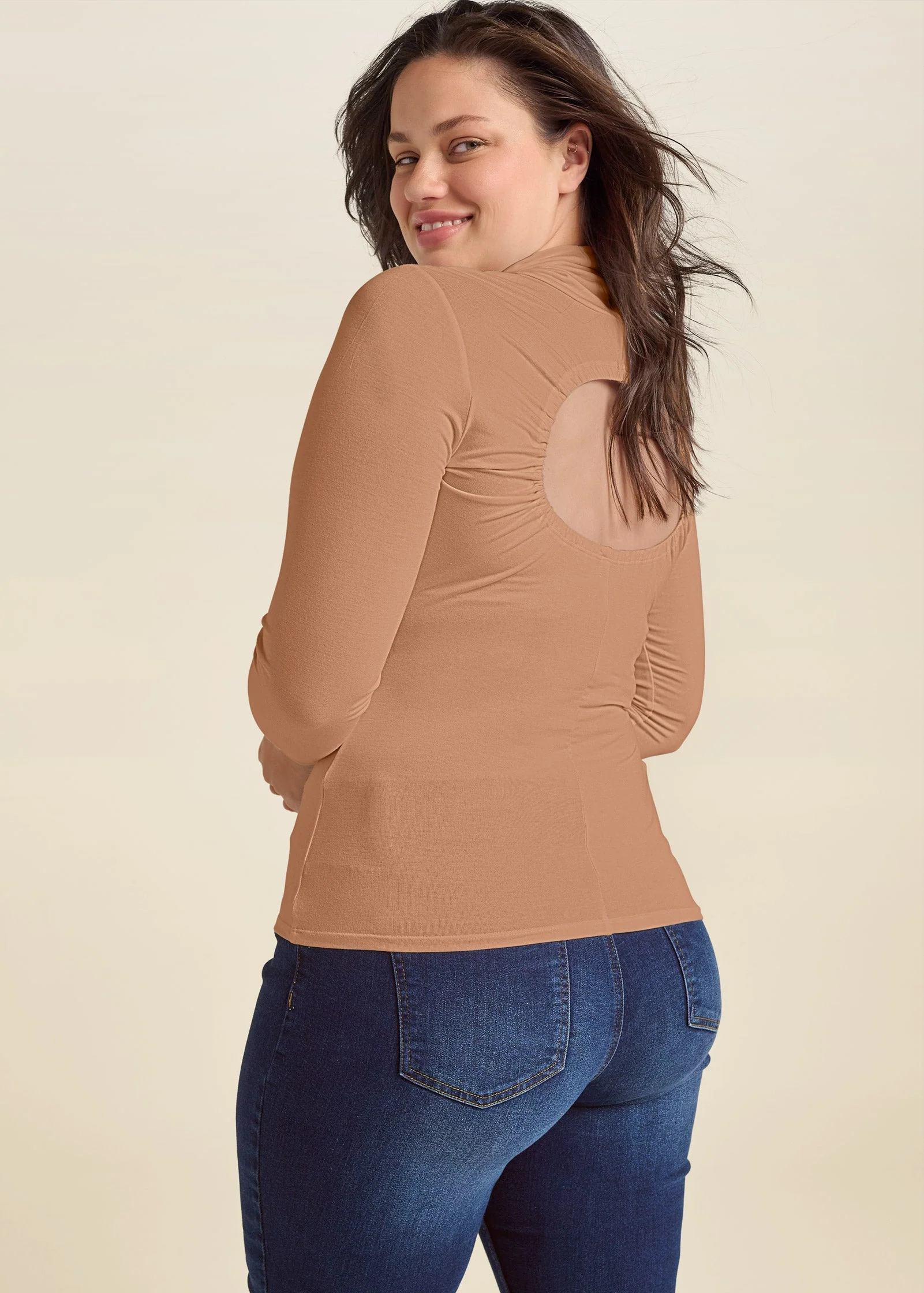 Back Cut-Out Casual Top - Camel - Image 7
