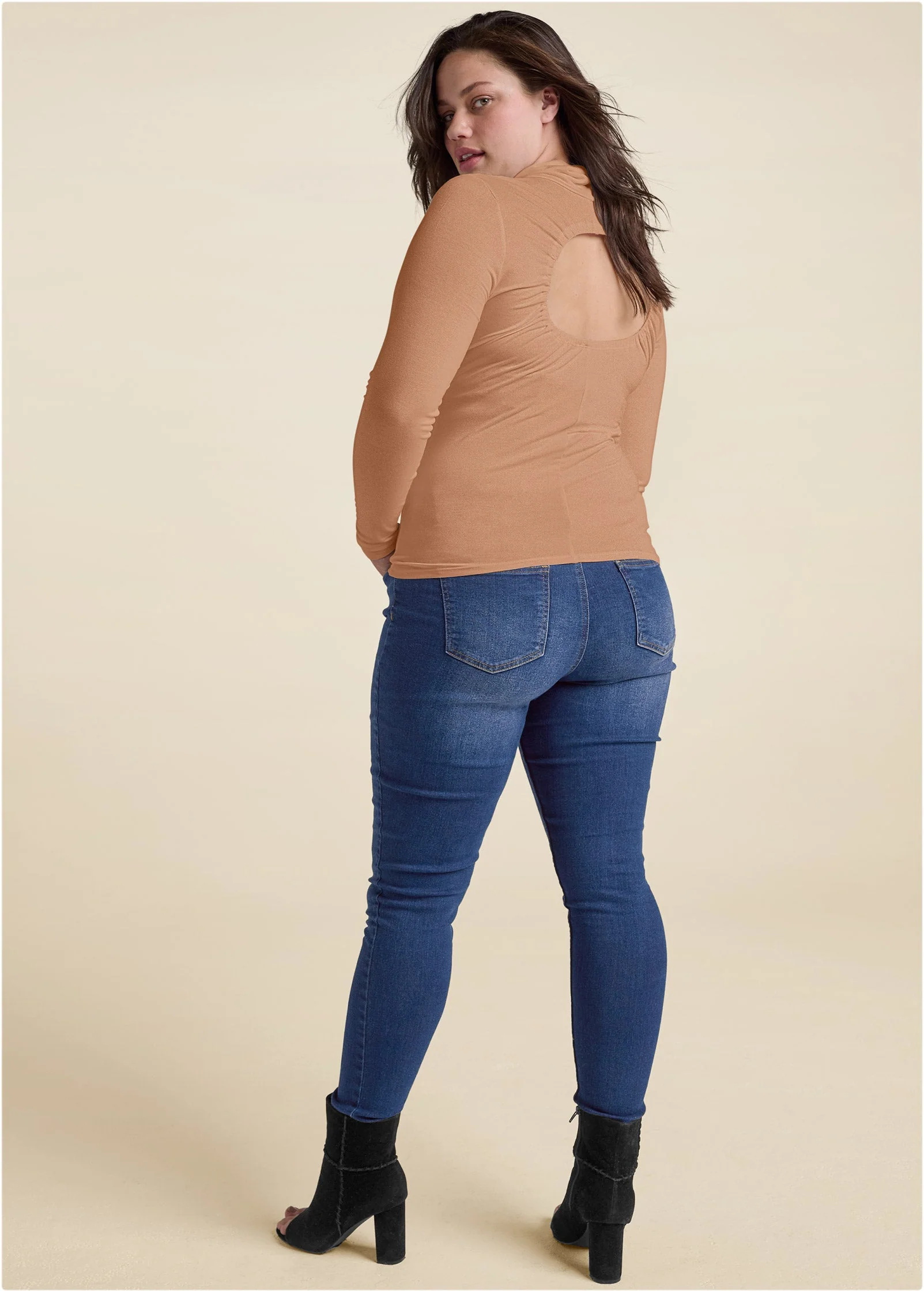 Back Cut-Out Casual Top - Camel - Image 9