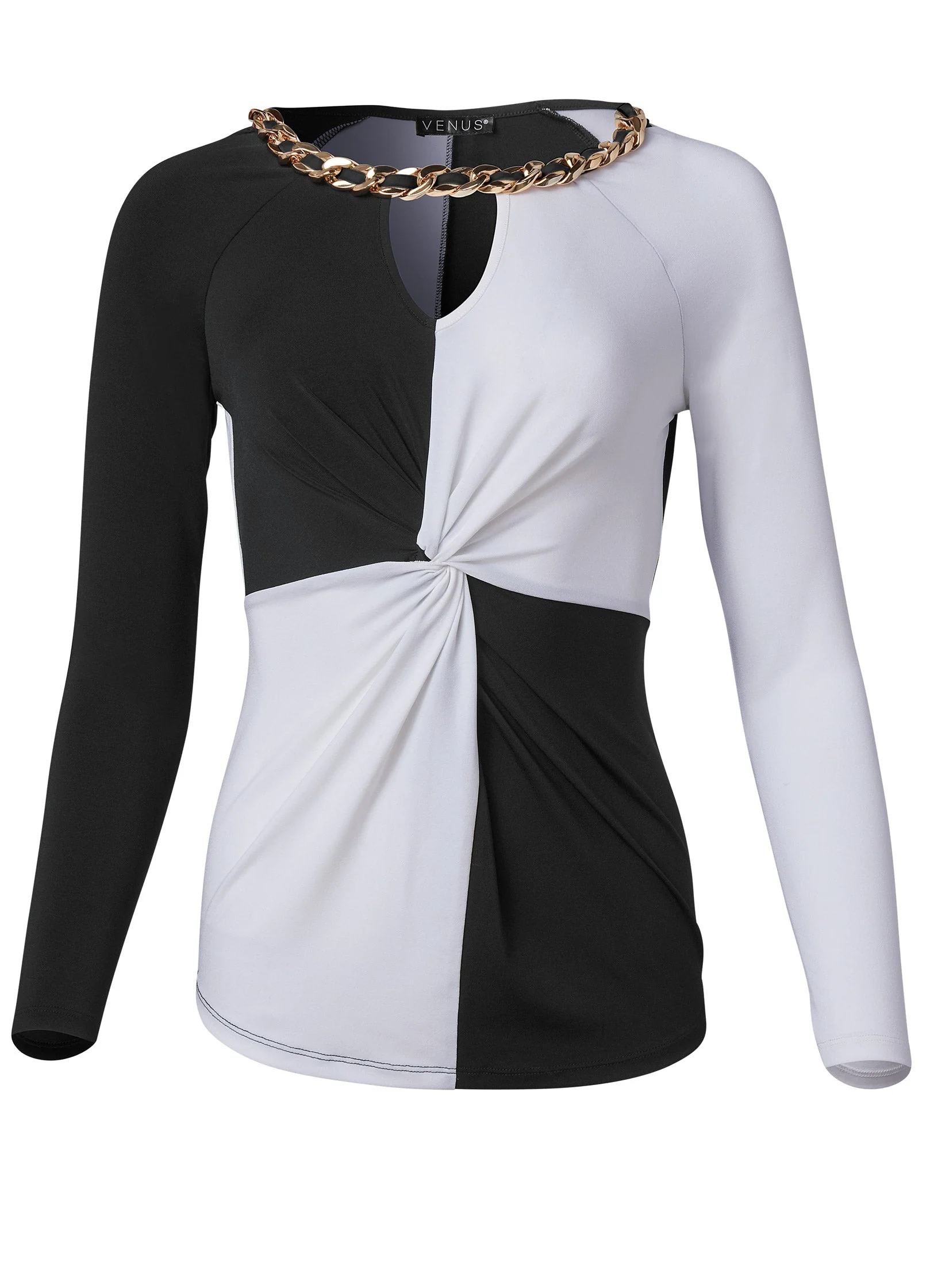 Color Block Chain Neck Top - Black & White - Image 6