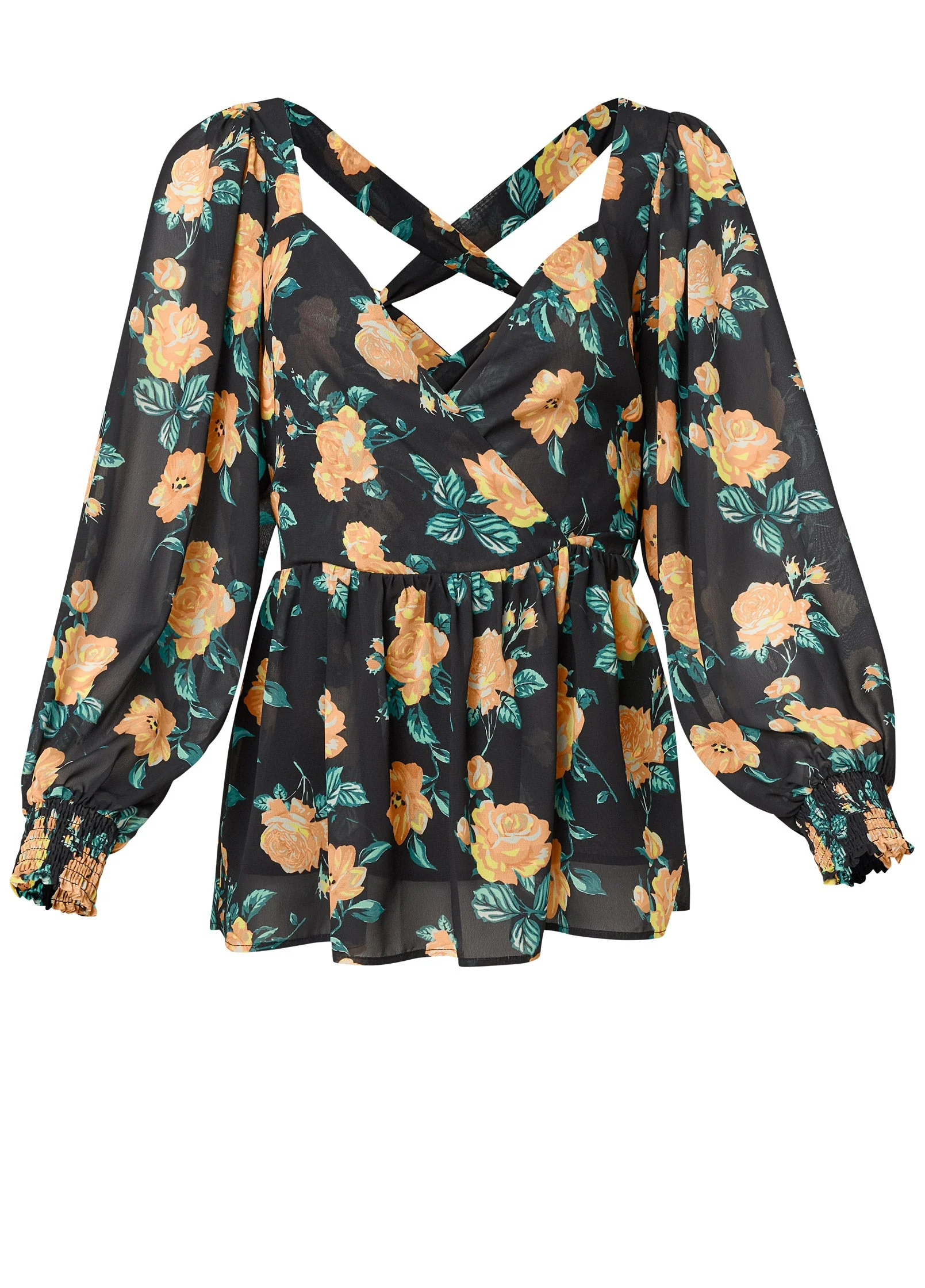 Blooming Roses Lace-Up Blouse - Black Multi - Image 6