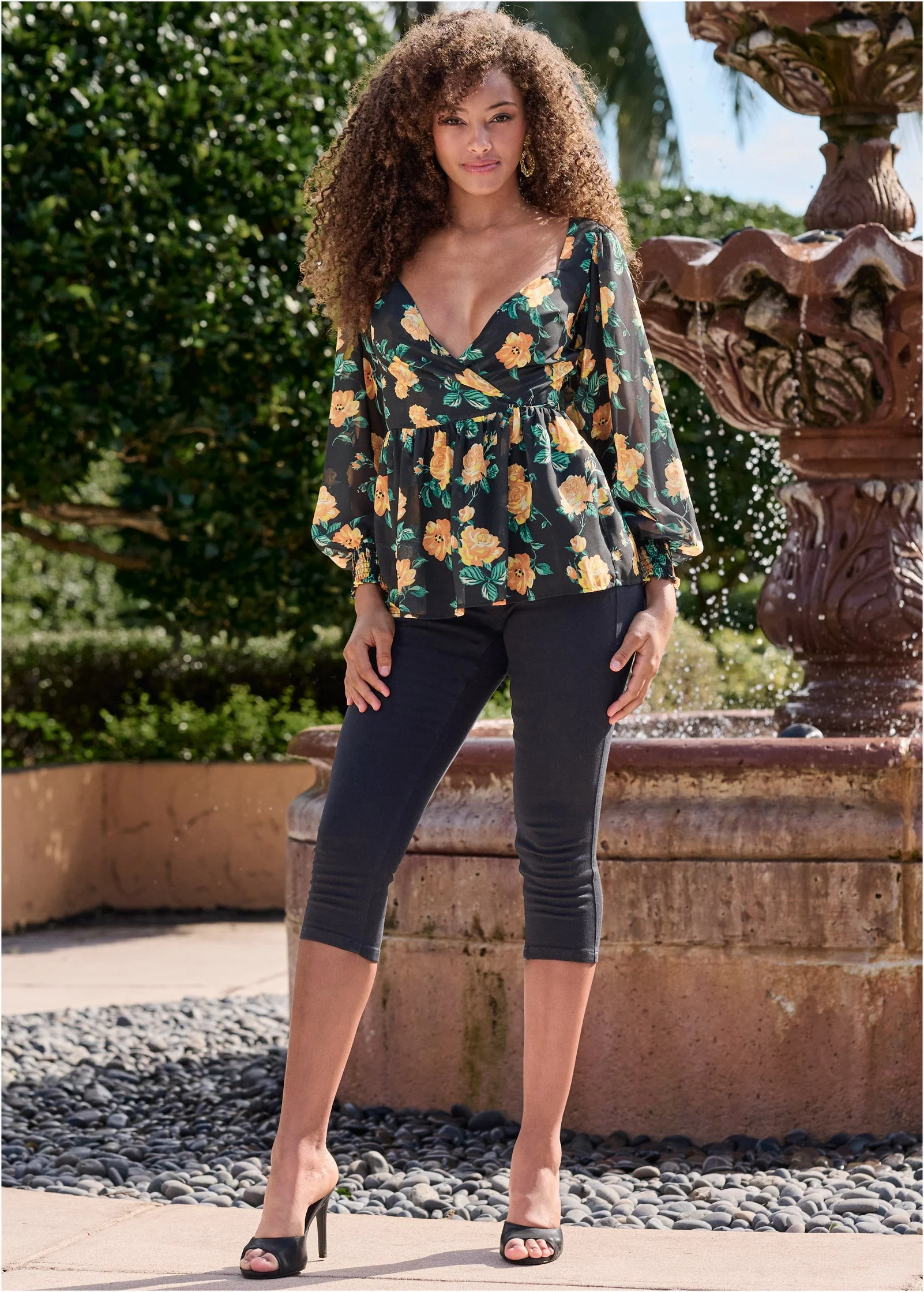 Blooming Roses Lace-Up Blouse - Black Multi - Image 8