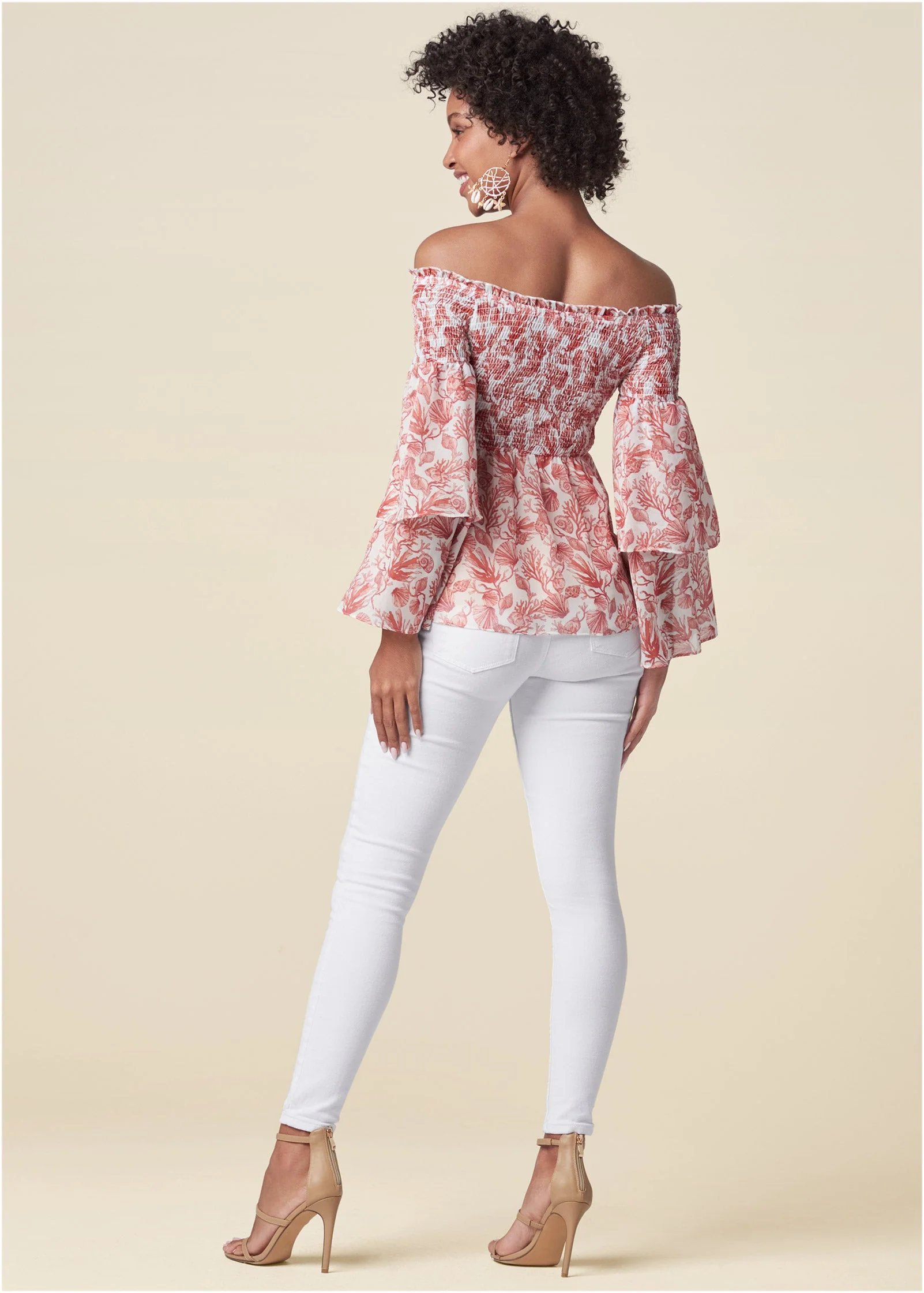 Coral Reef Smocked Top - White & Coral - Image 3