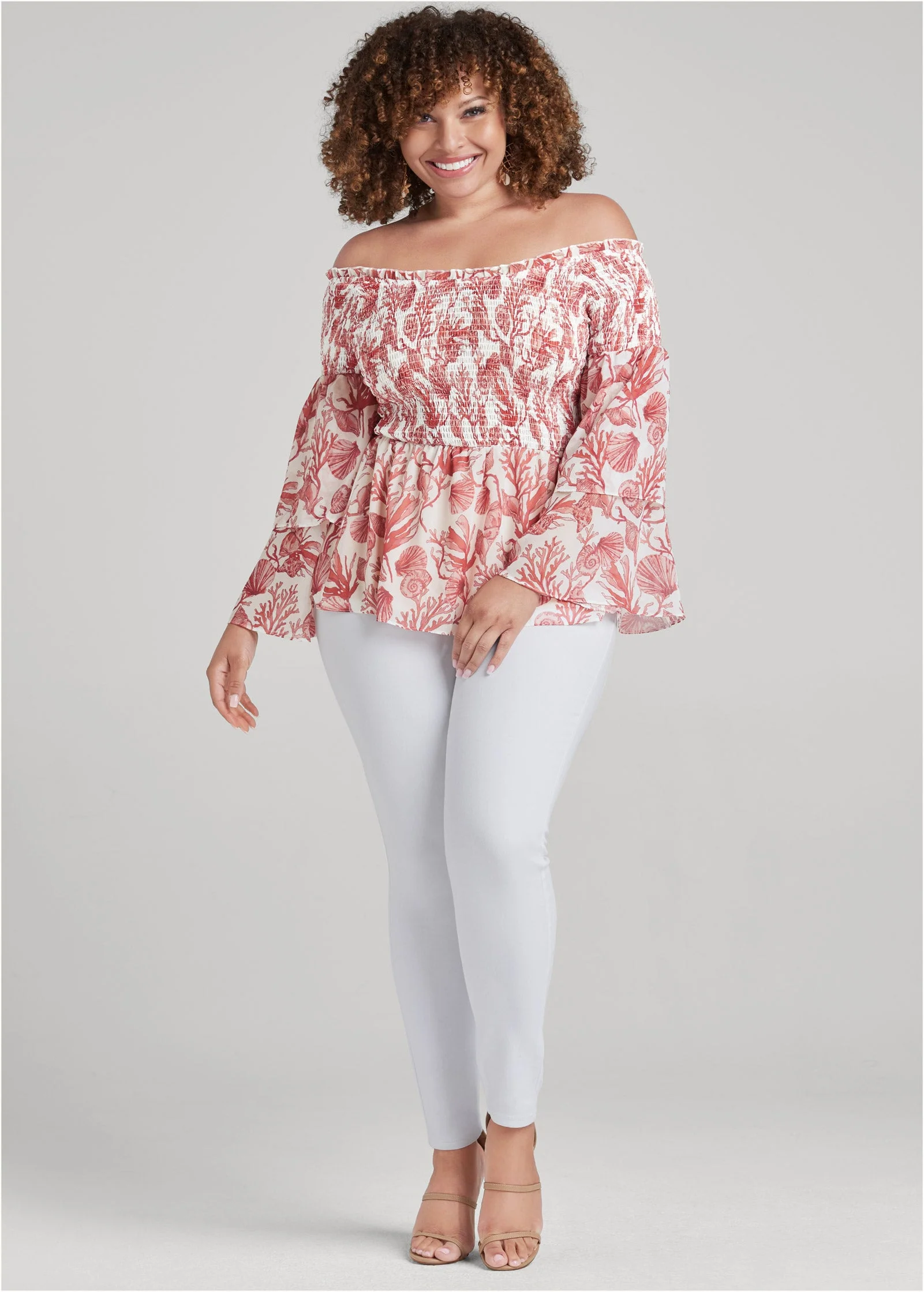 Coral Reef Smocked Top - White & Coral - Image 8