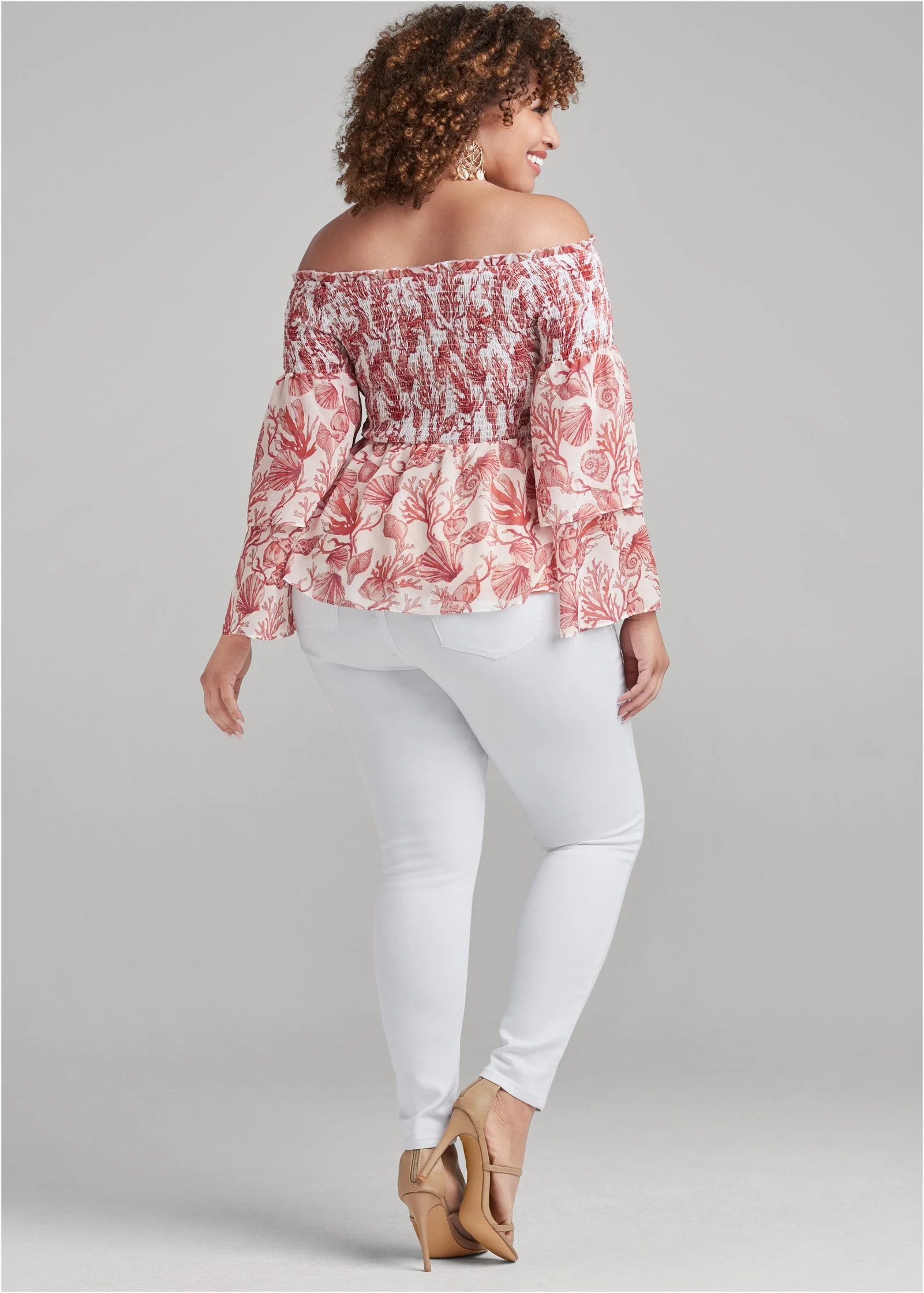 Coral Reef Smocked Top - White & Coral - Image 9
