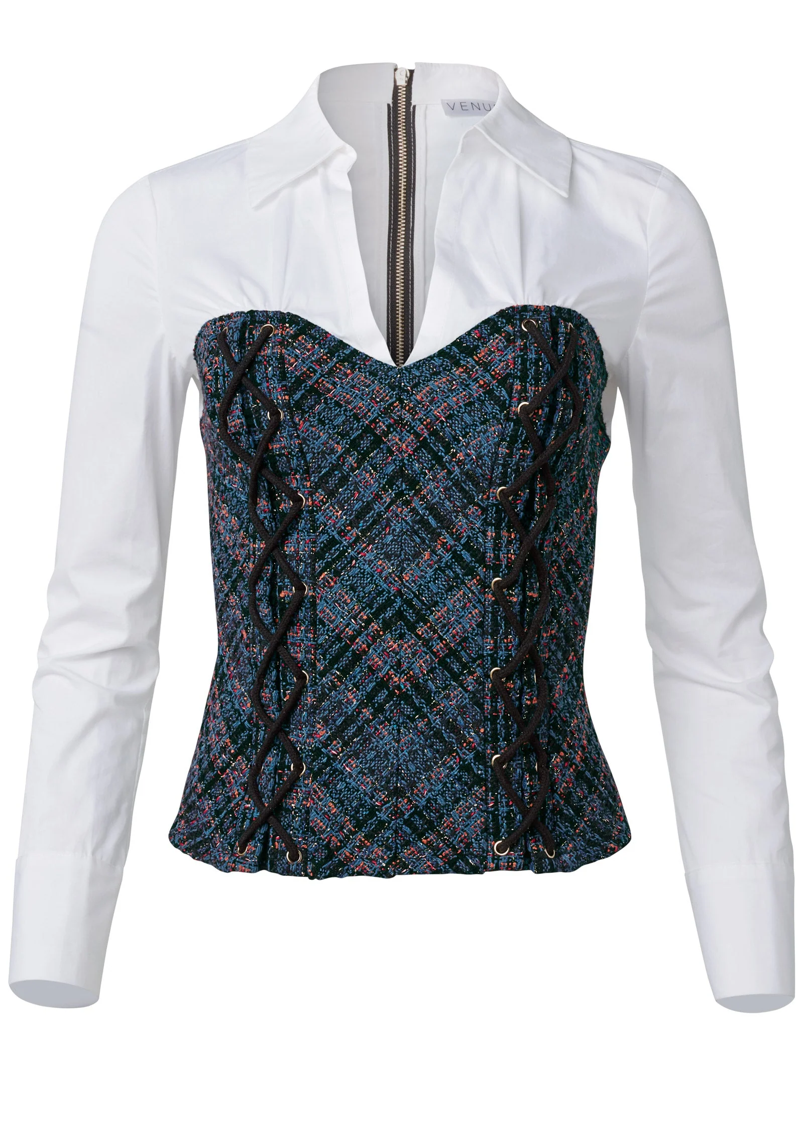 Layered Tweed Bustier Top  - Navy Multi - Image 6