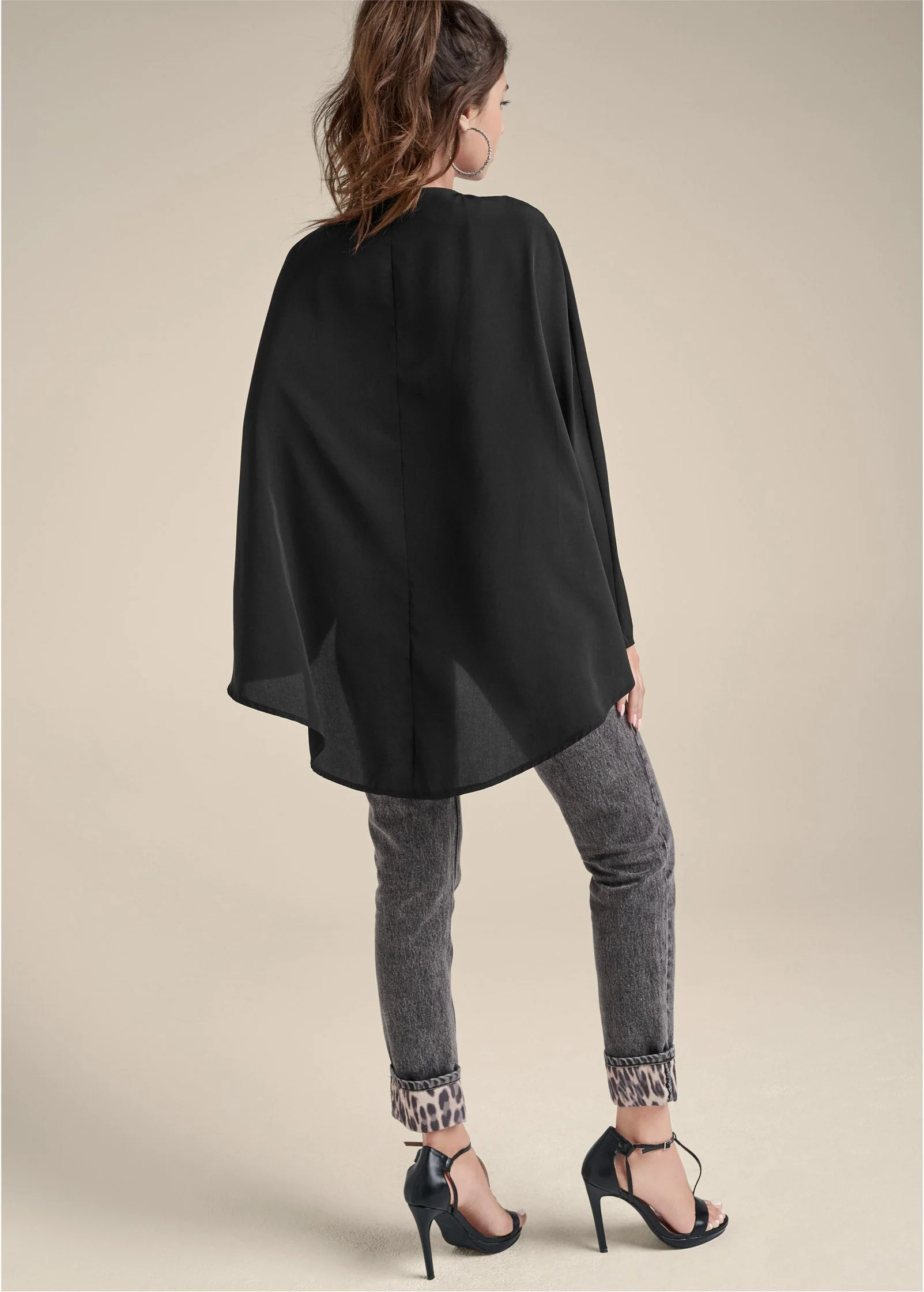 V-Neck Cape Bodysuit - Black - Image 3
