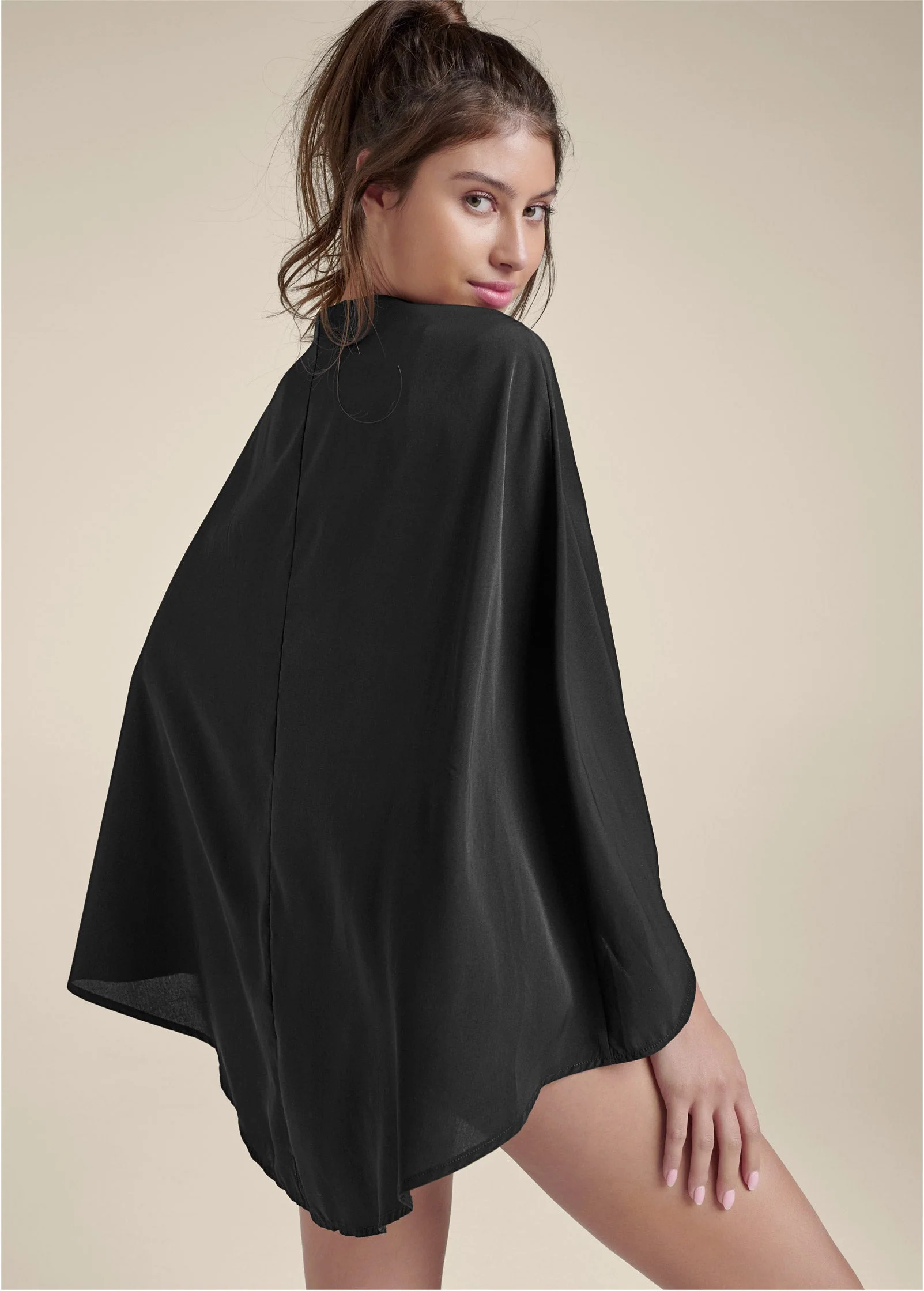 V-Neck Cape Bodysuit - Black - Image 5